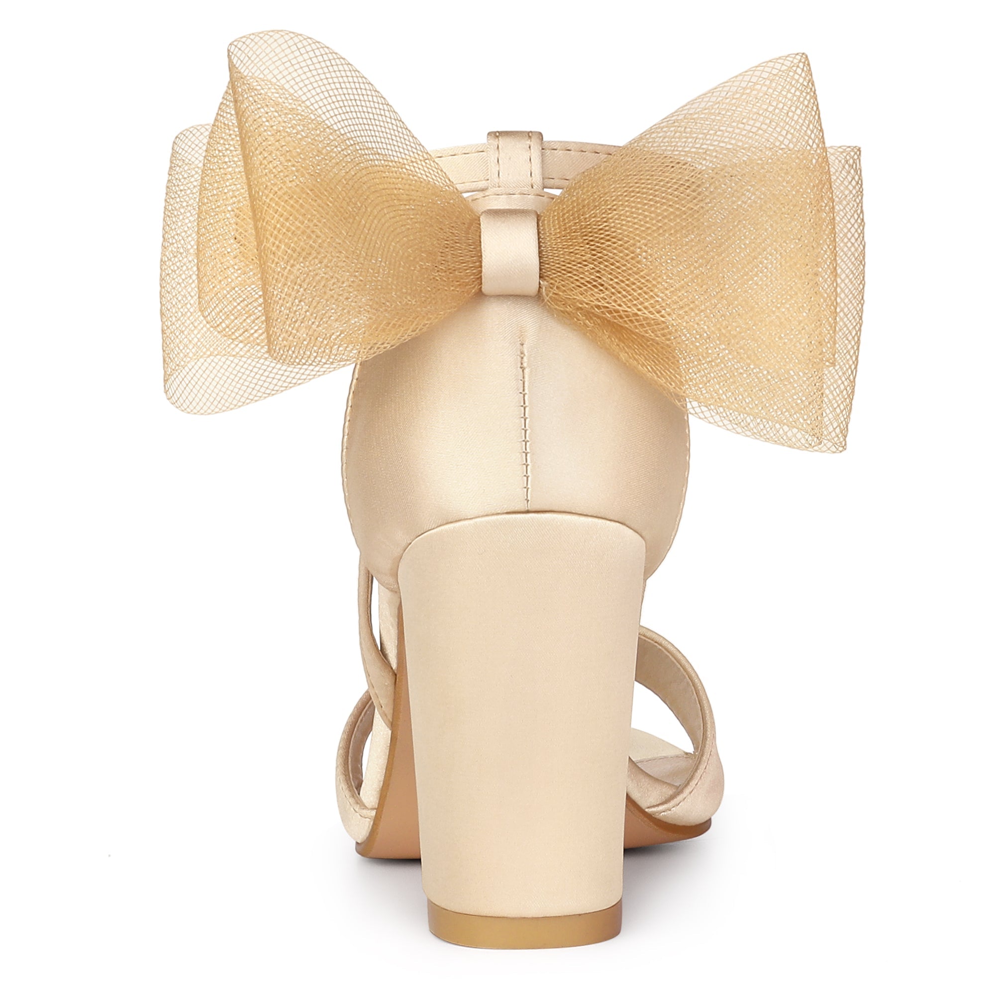 BLOCK HEEL PUMPS | OPEN TOE ANKLE STRAP WITH TULLE BOW