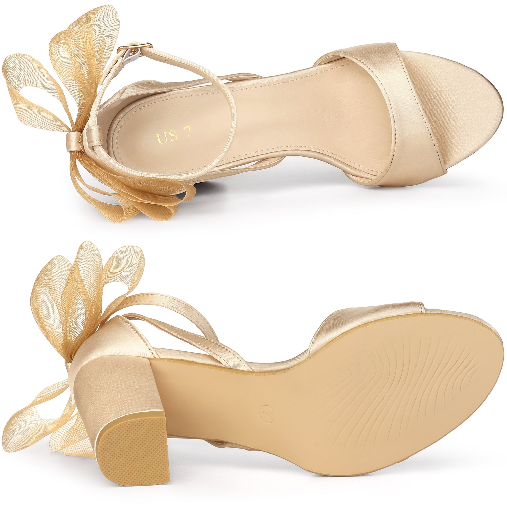 BLOCK HEEL PUMPS | OPEN TOE ANKLE STRAP WITH TULLE BOW
