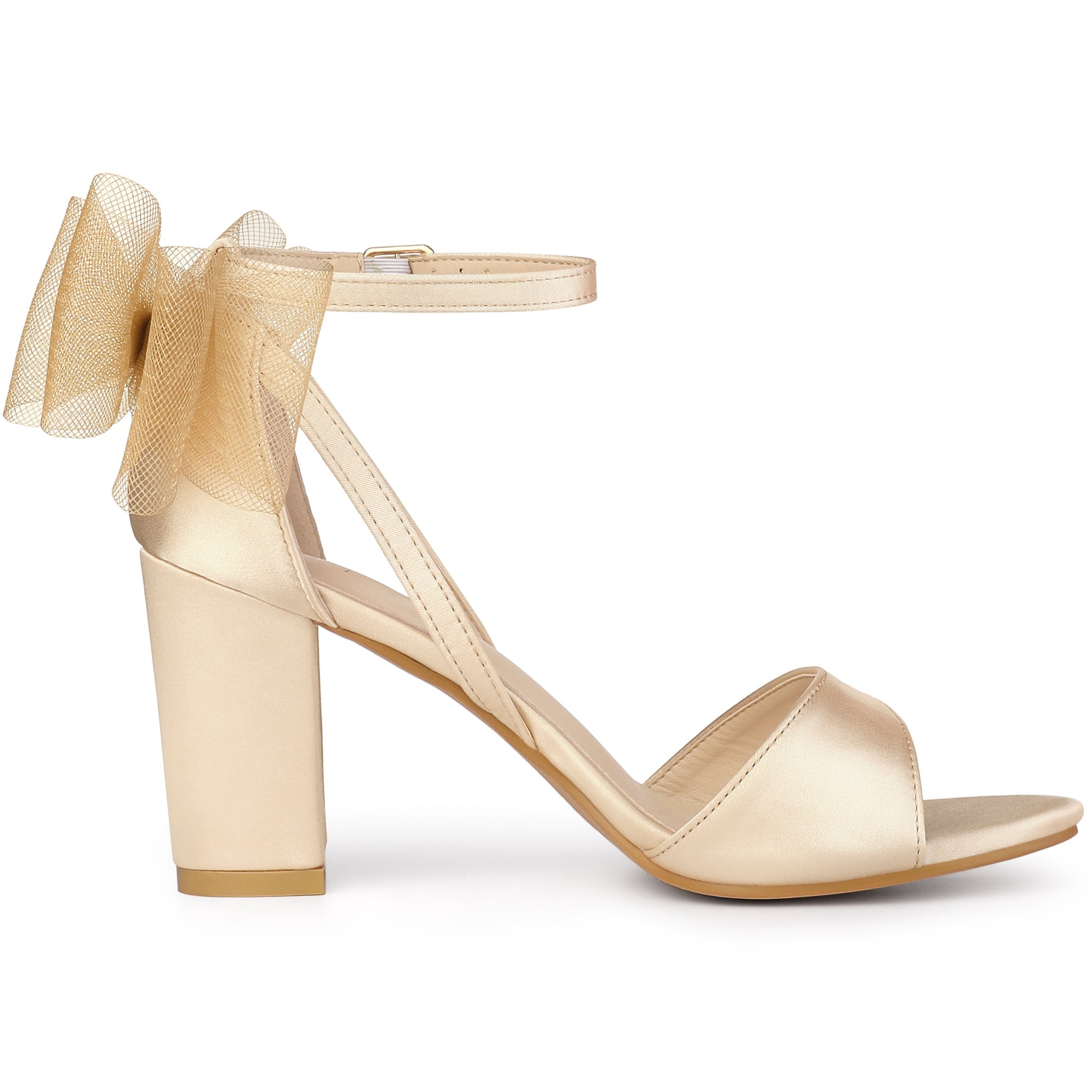 BLOCK HEEL PUMPS | OPEN TOE ANKLE STRAP WITH TULLE BOW