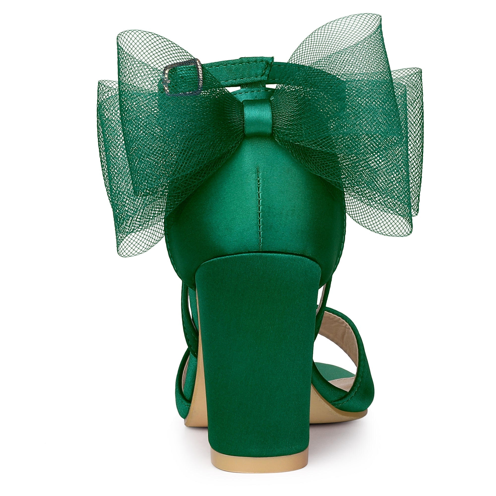 BLOCK HEEL PUMPS | OPEN TOE ANKLE STRAP WITH TULLE BOW
