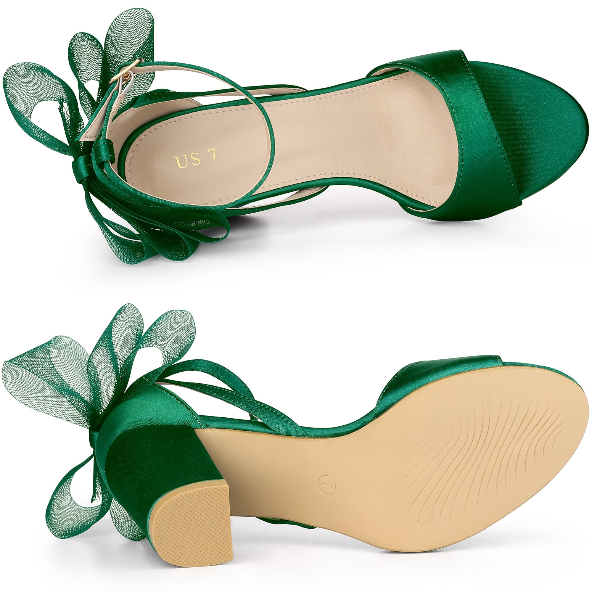 BLOCK HEEL PUMPS | OPEN TOE ANKLE STRAP WITH TULLE BOW