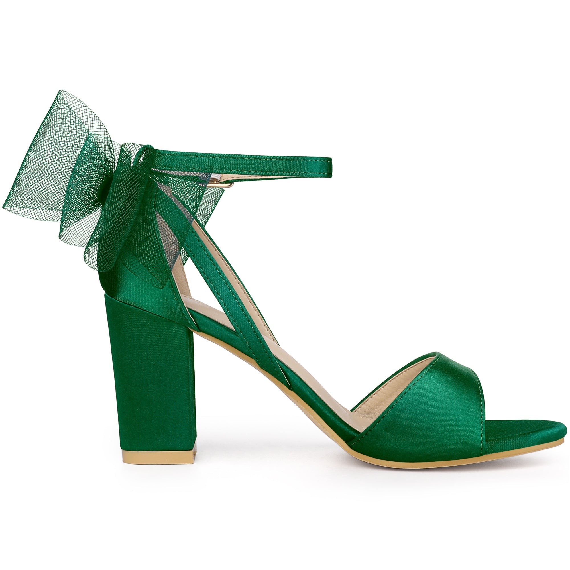 BLOCK HEEL PUMPS | OPEN TOE ANKLE STRAP WITH TULLE BOW