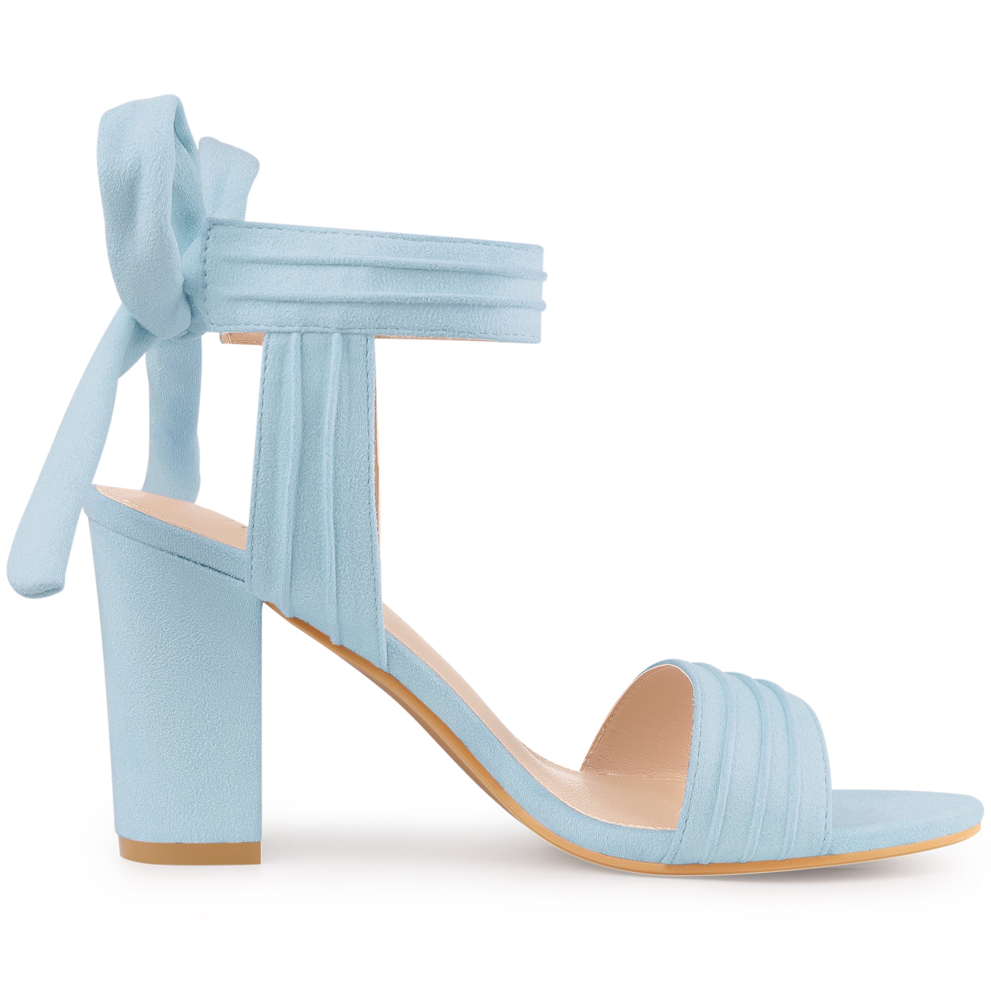 BLOCK HEEL PUMPS | OPEN TOE ANKLE STRAP WITH BOW DETAIL