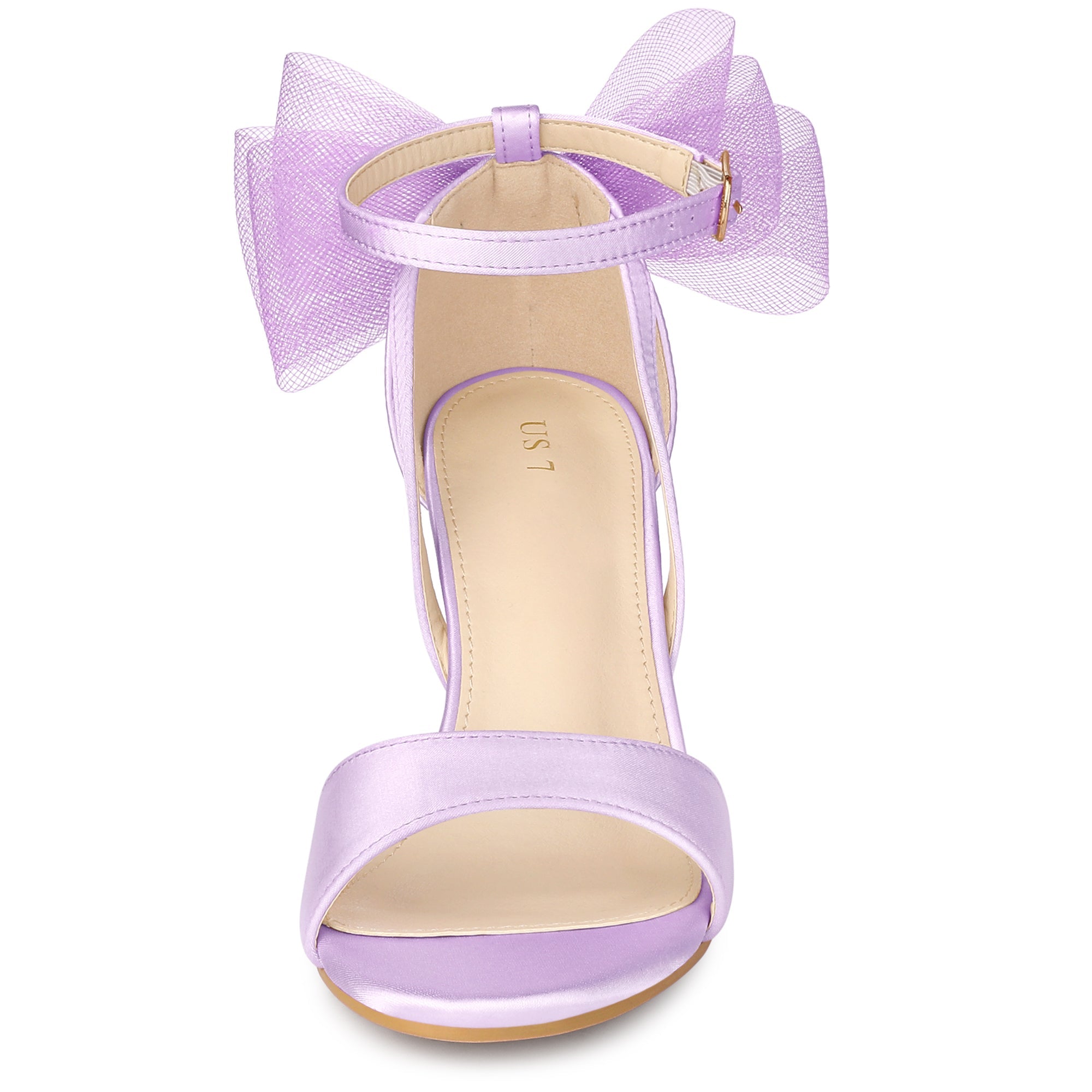 BLOCK HEEL PUMPS | OPEN TOE ANKLE STRAP WITH TULLE BOW