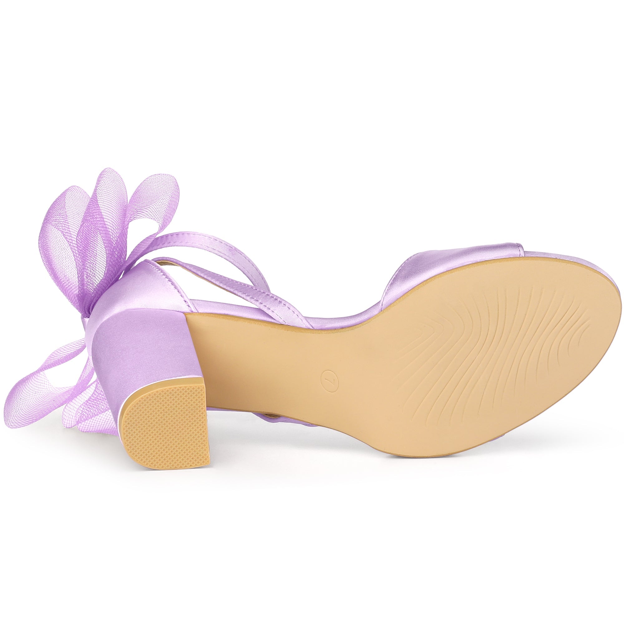 BLOCK HEEL PUMPS | OPEN TOE ANKLE STRAP WITH TULLE BOW