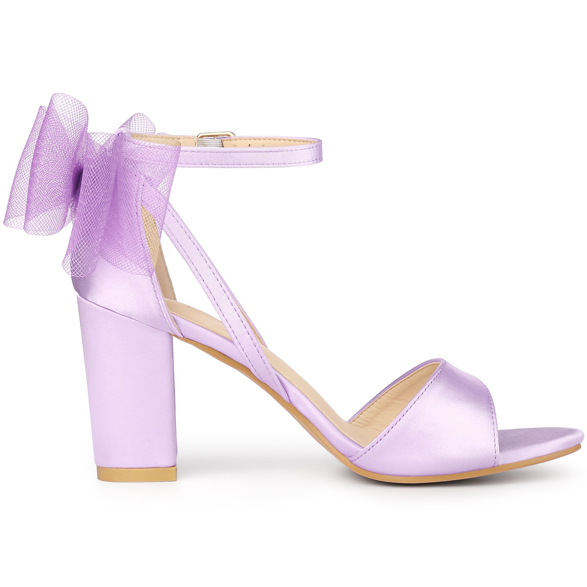 BLOCK HEEL PUMPS | OPEN TOE ANKLE STRAP WITH TULLE BOW
