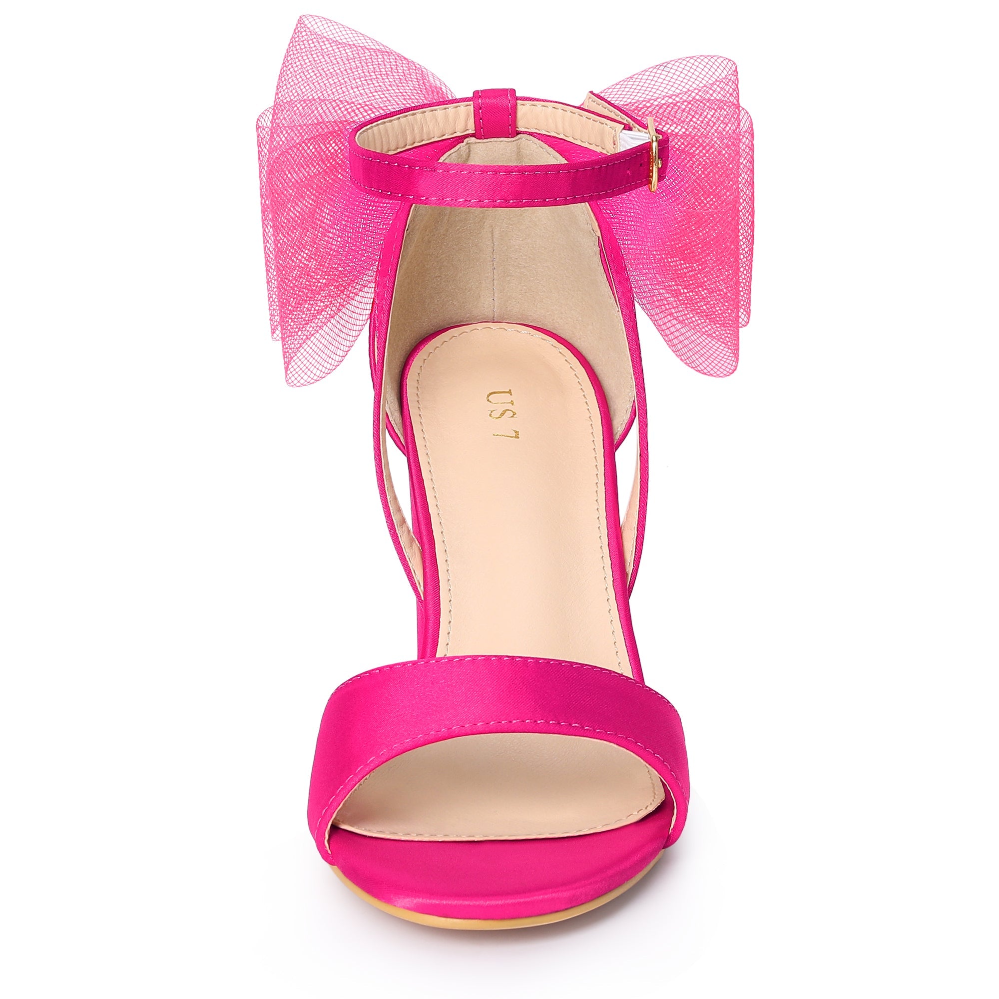 BLOCK HEEL PUMPS | OPEN TOE ANKLE STRAP WITH TULLE BOW