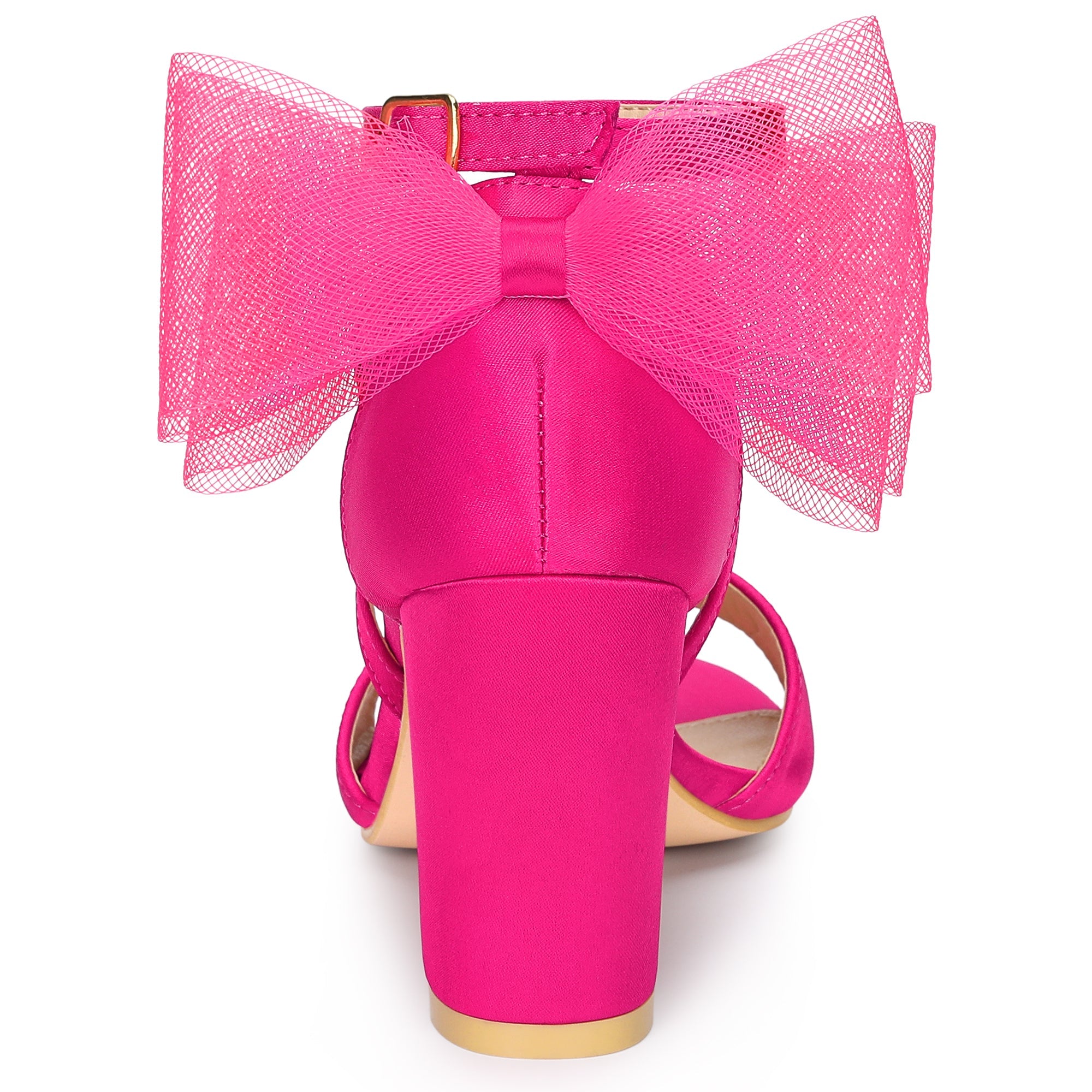 BLOCK HEEL PUMPS | OPEN TOE ANKLE STRAP WITH TULLE BOW