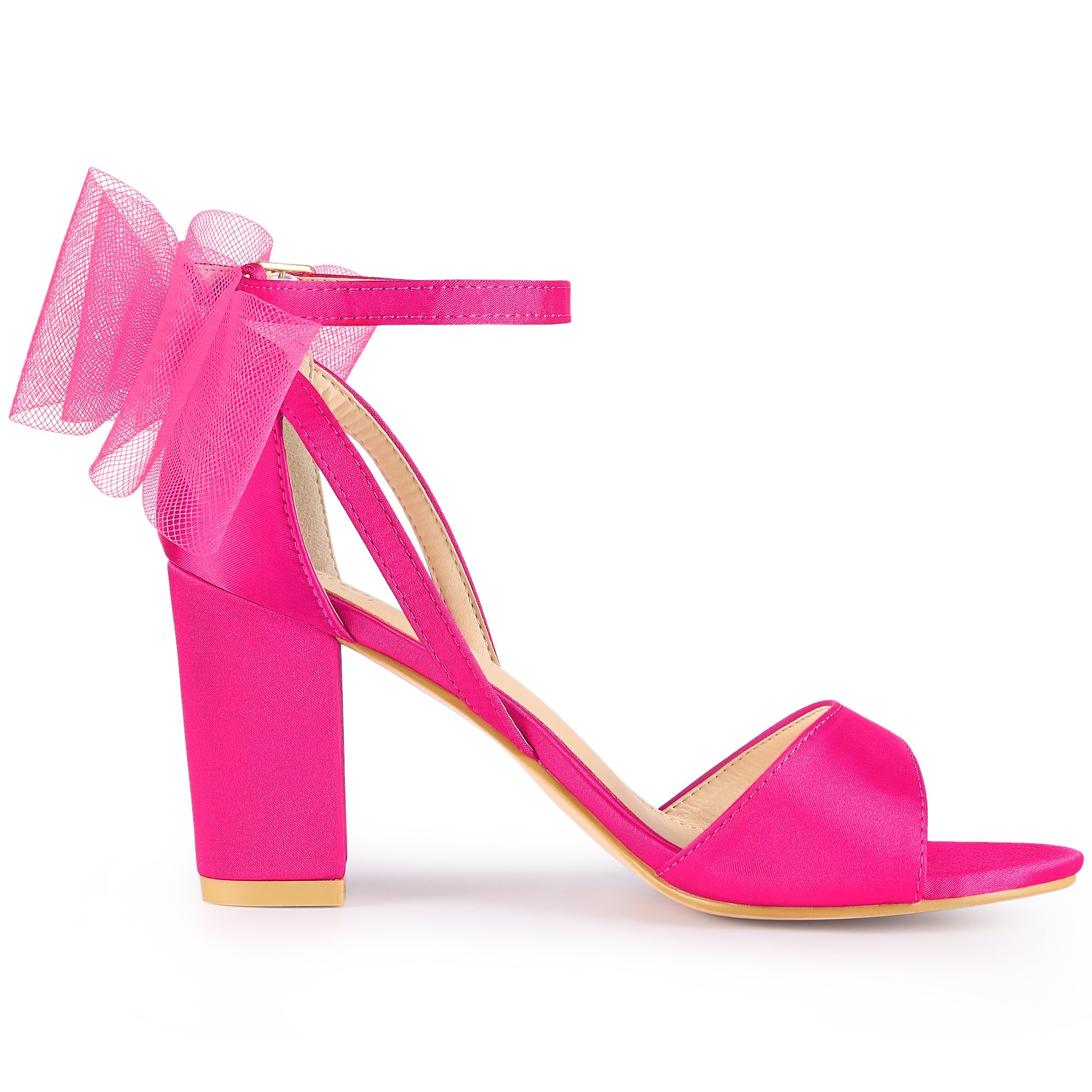 BLOCK HEEL PUMPS | OPEN TOE ANKLE STRAP WITH TULLE BOW