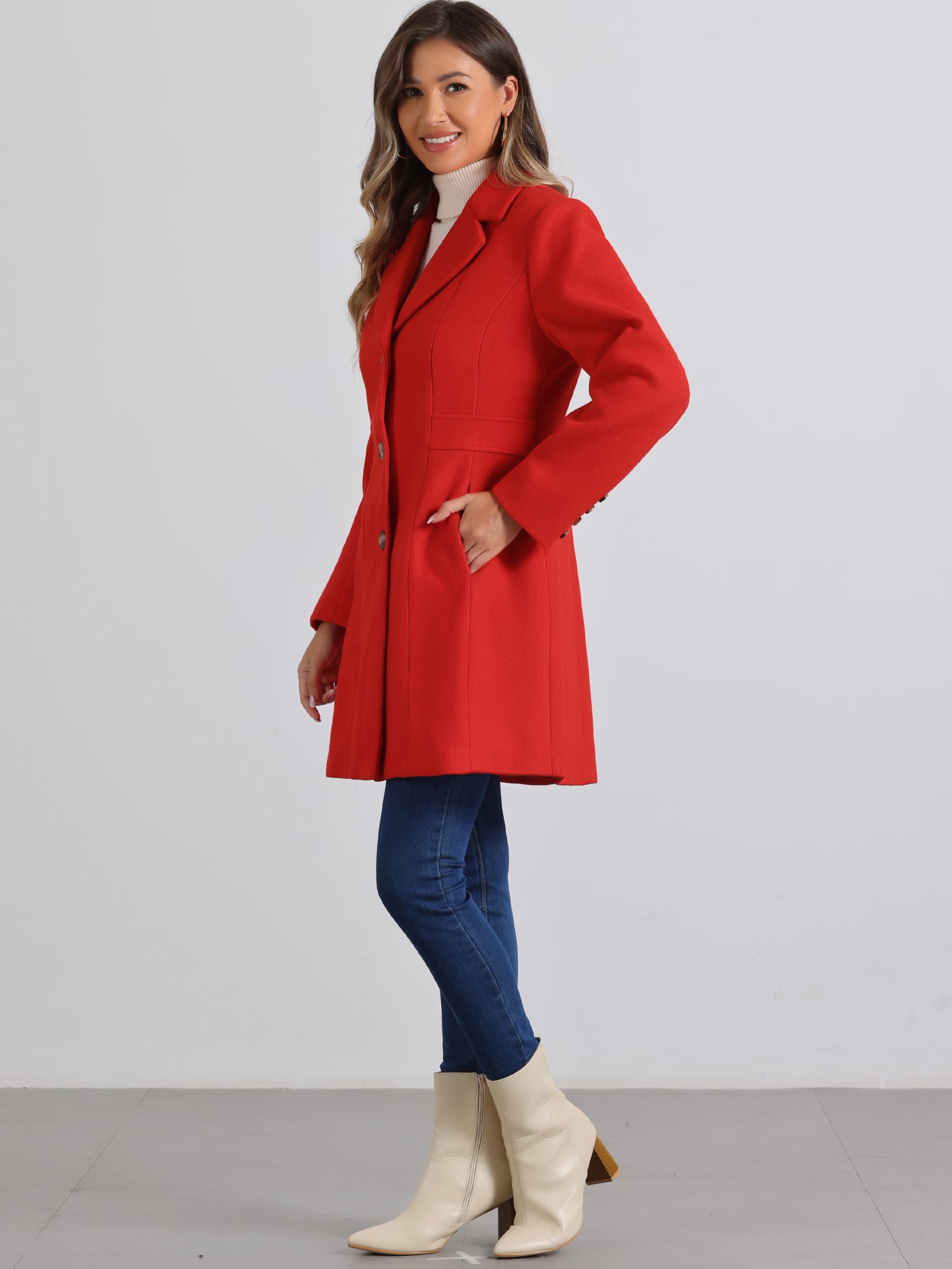 WOMEN’S WOOL COAT | LONG BUTTON WINTER JACKET