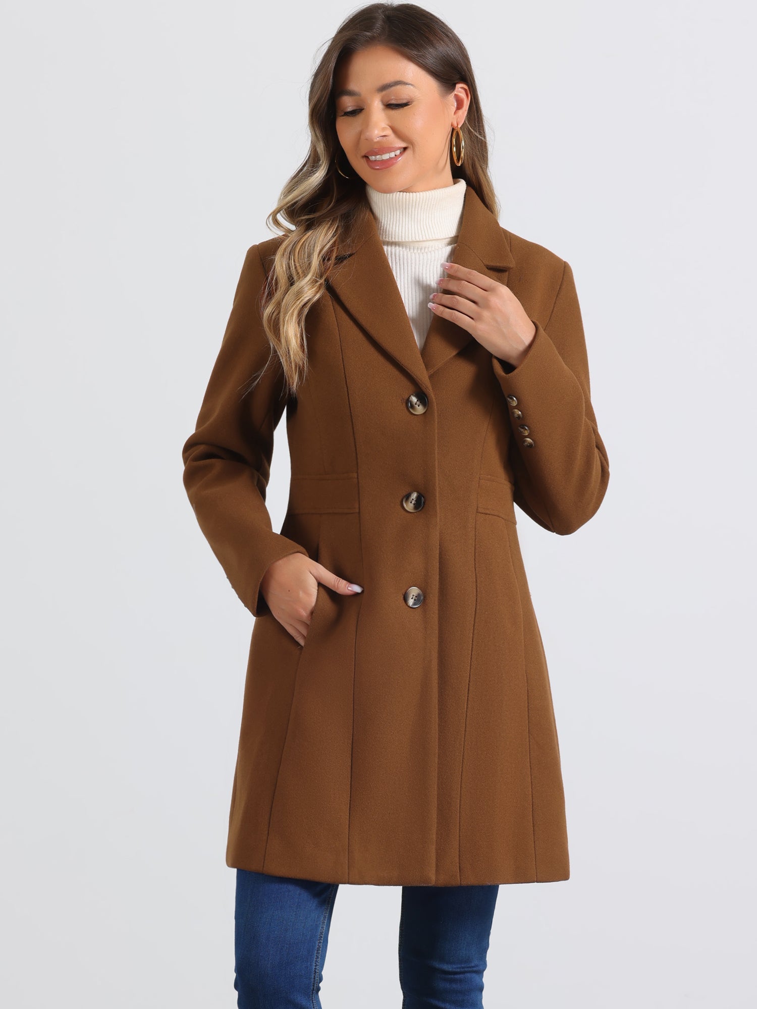 WOMEN’S WOOL COAT | LONG BUTTON WINTER JACKET
