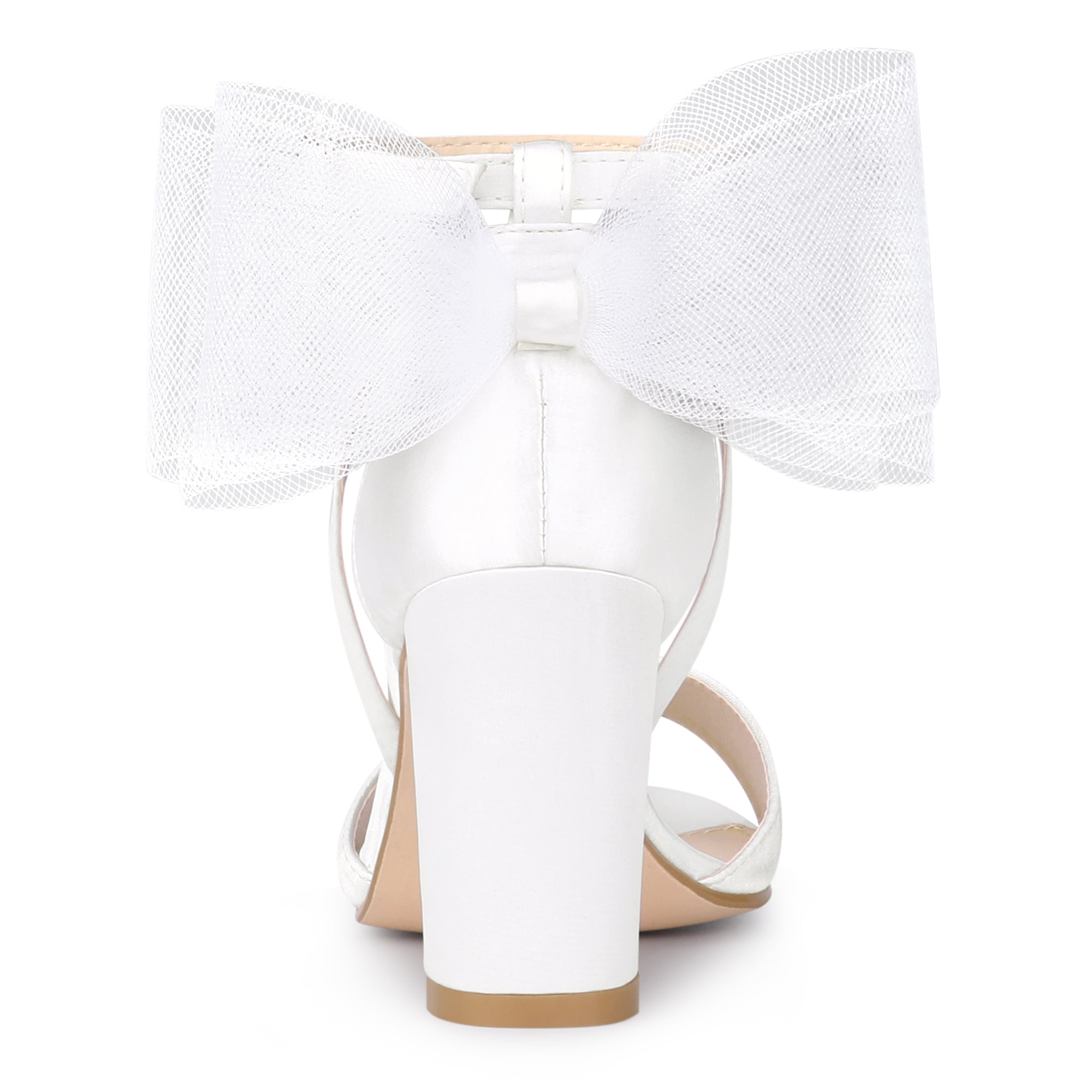 BLOCK HEEL PUMPS | OPEN TOE ANKLE STRAP WITH TULLE BOW