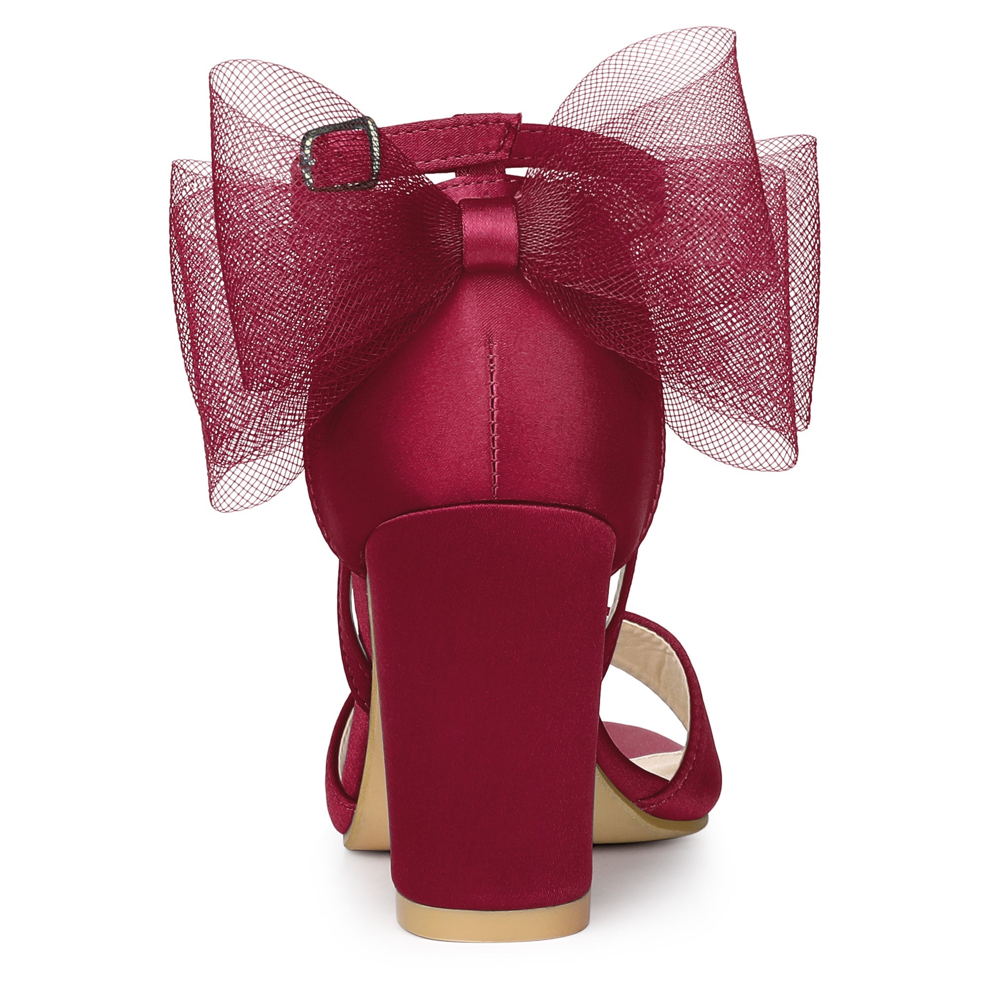 BLOCK HEEL PUMPS | OPEN TOE ANKLE STRAP WITH TULLE BOW