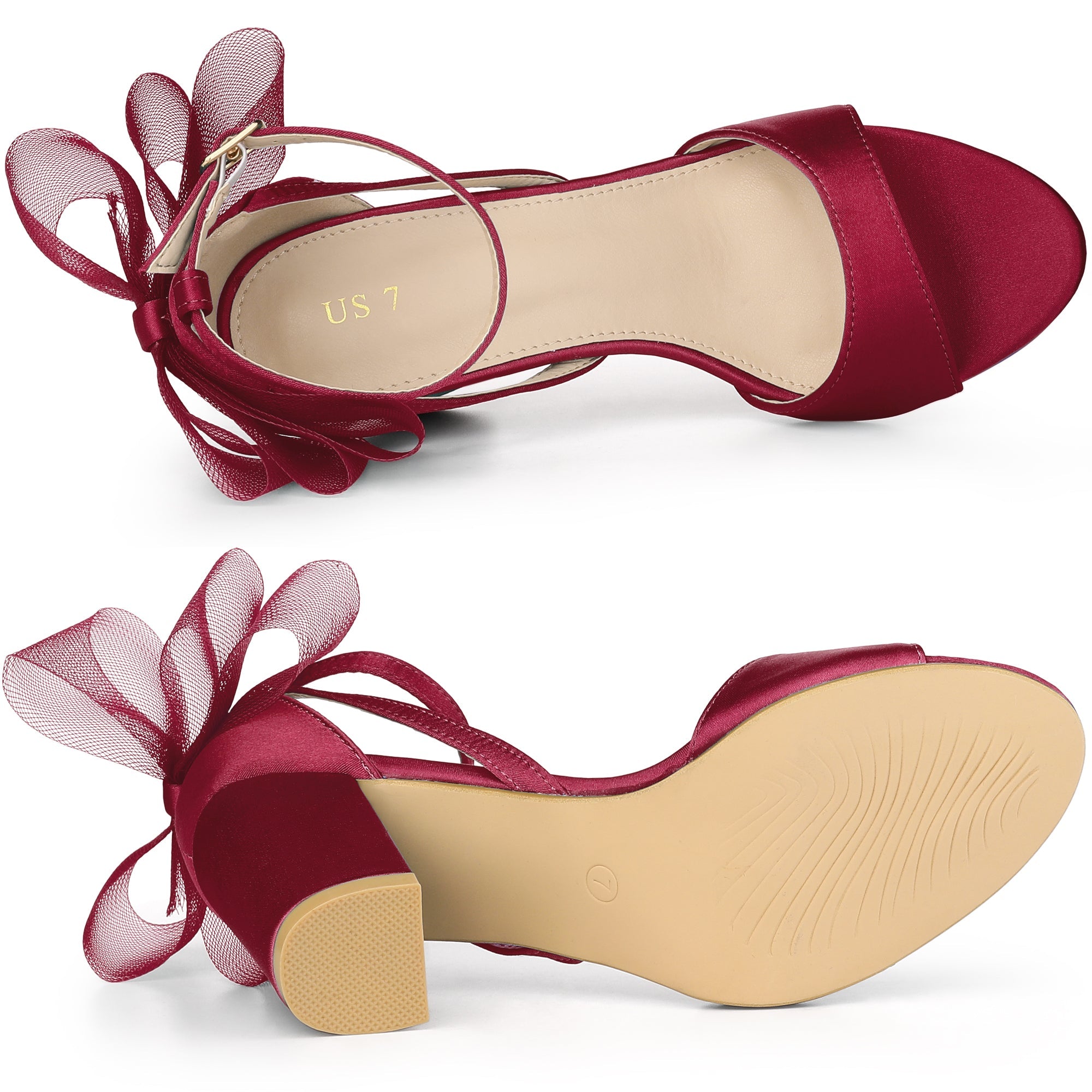 BLOCK HEEL PUMPS | OPEN TOE ANKLE STRAP WITH TULLE BOW