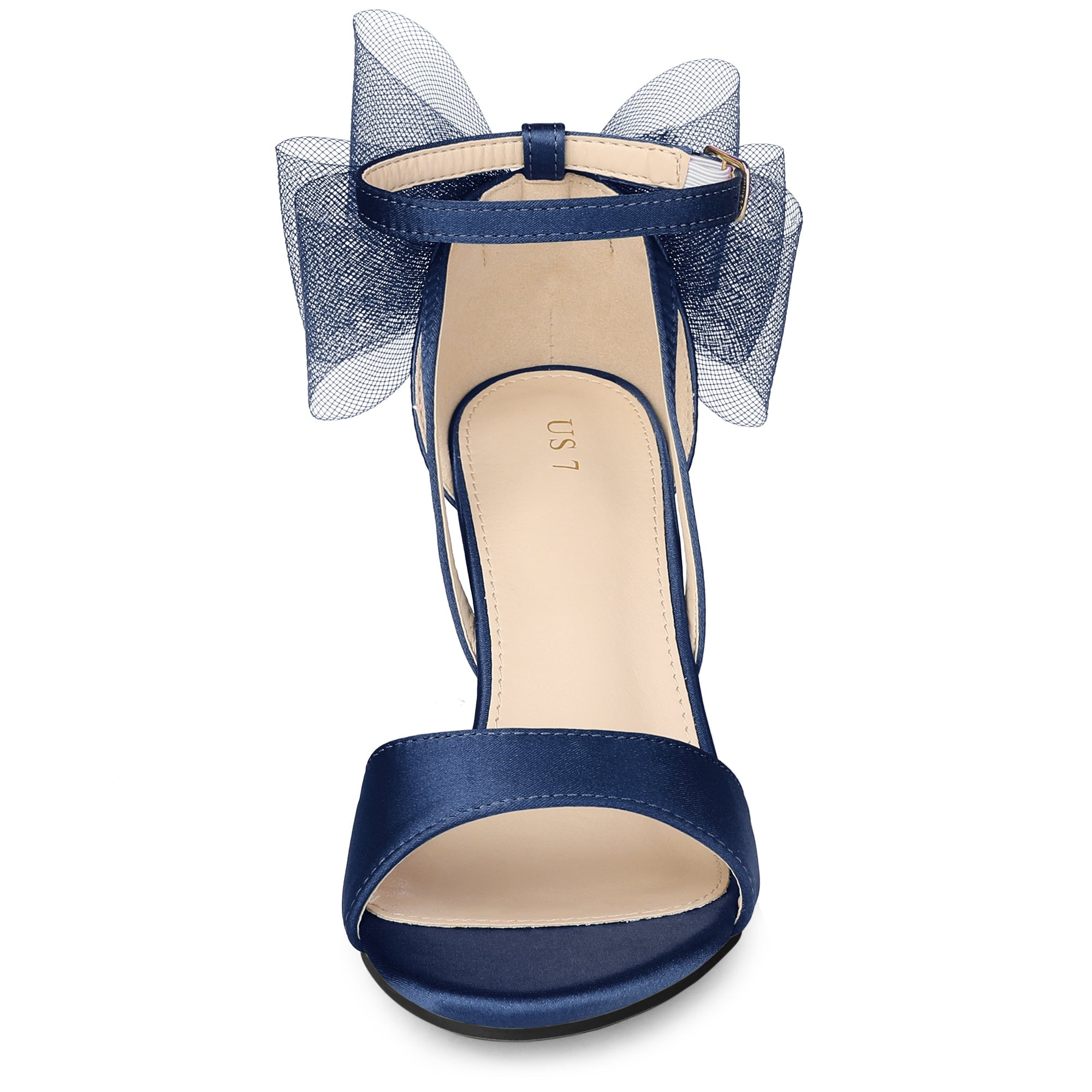 BLOCK HEEL PUMPS | OPEN TOE ANKLE STRAP WITH TULLE BOW