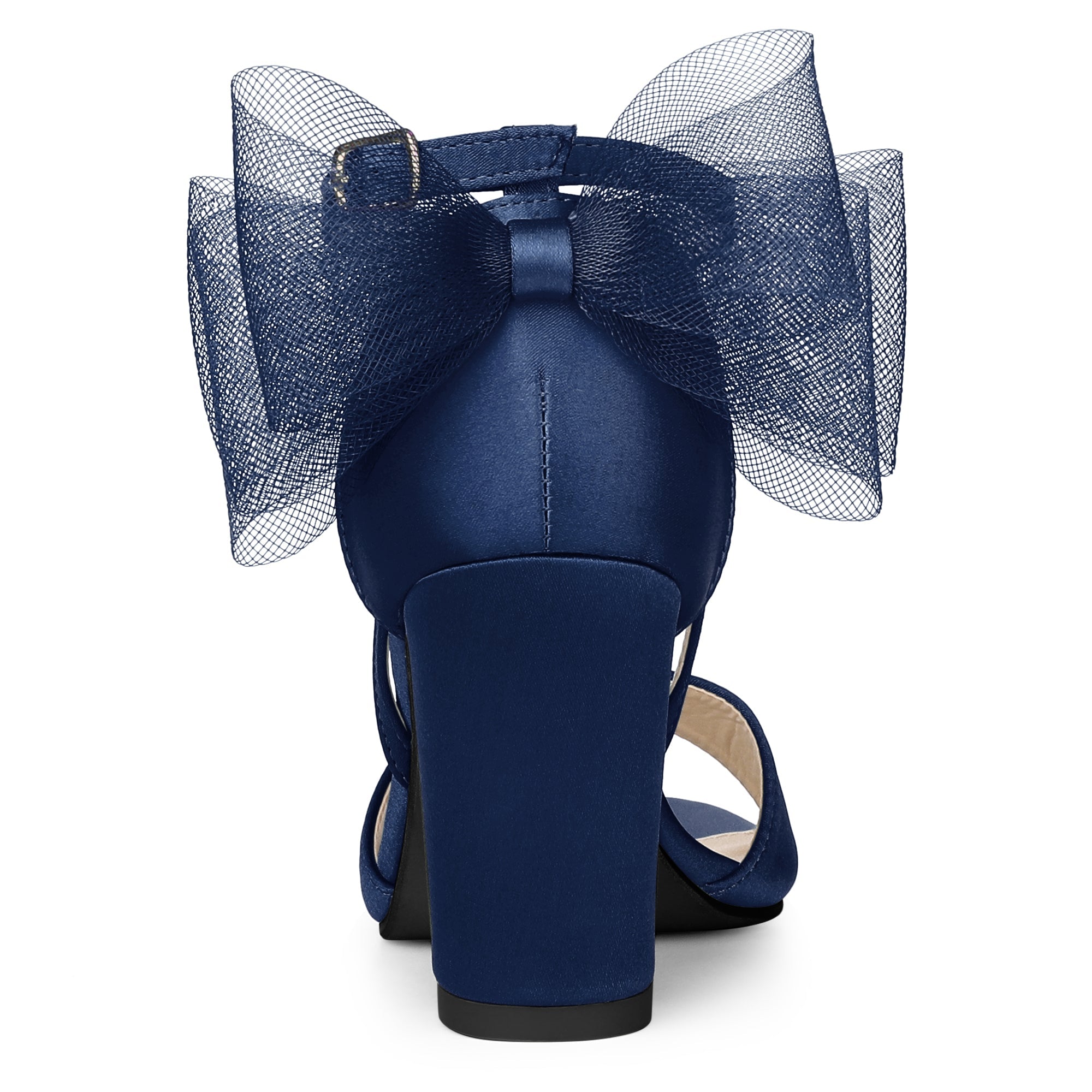 BLOCK HEEL PUMPS | OPEN TOE ANKLE STRAP WITH TULLE BOW