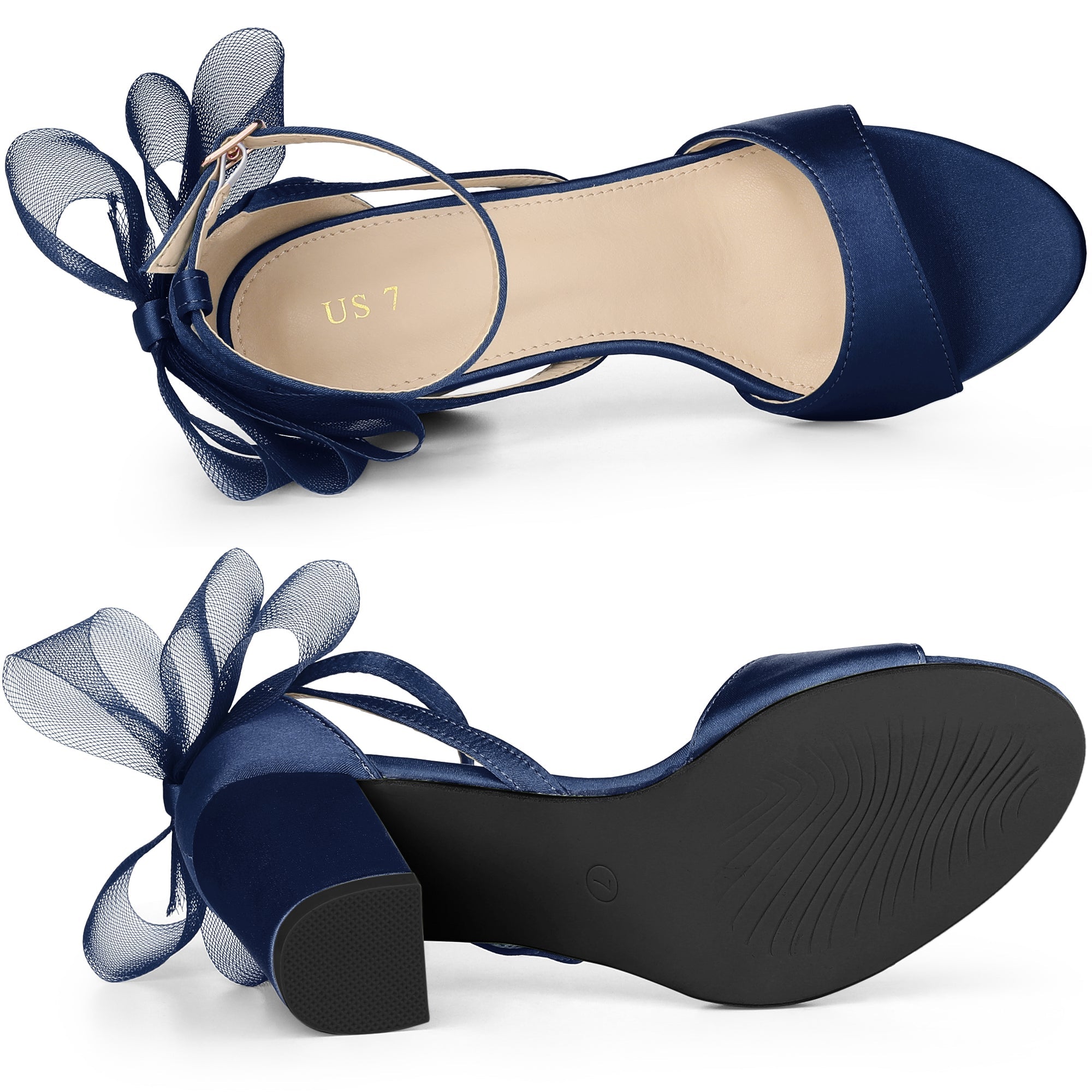 BLOCK HEEL PUMPS | OPEN TOE ANKLE STRAP WITH TULLE BOW