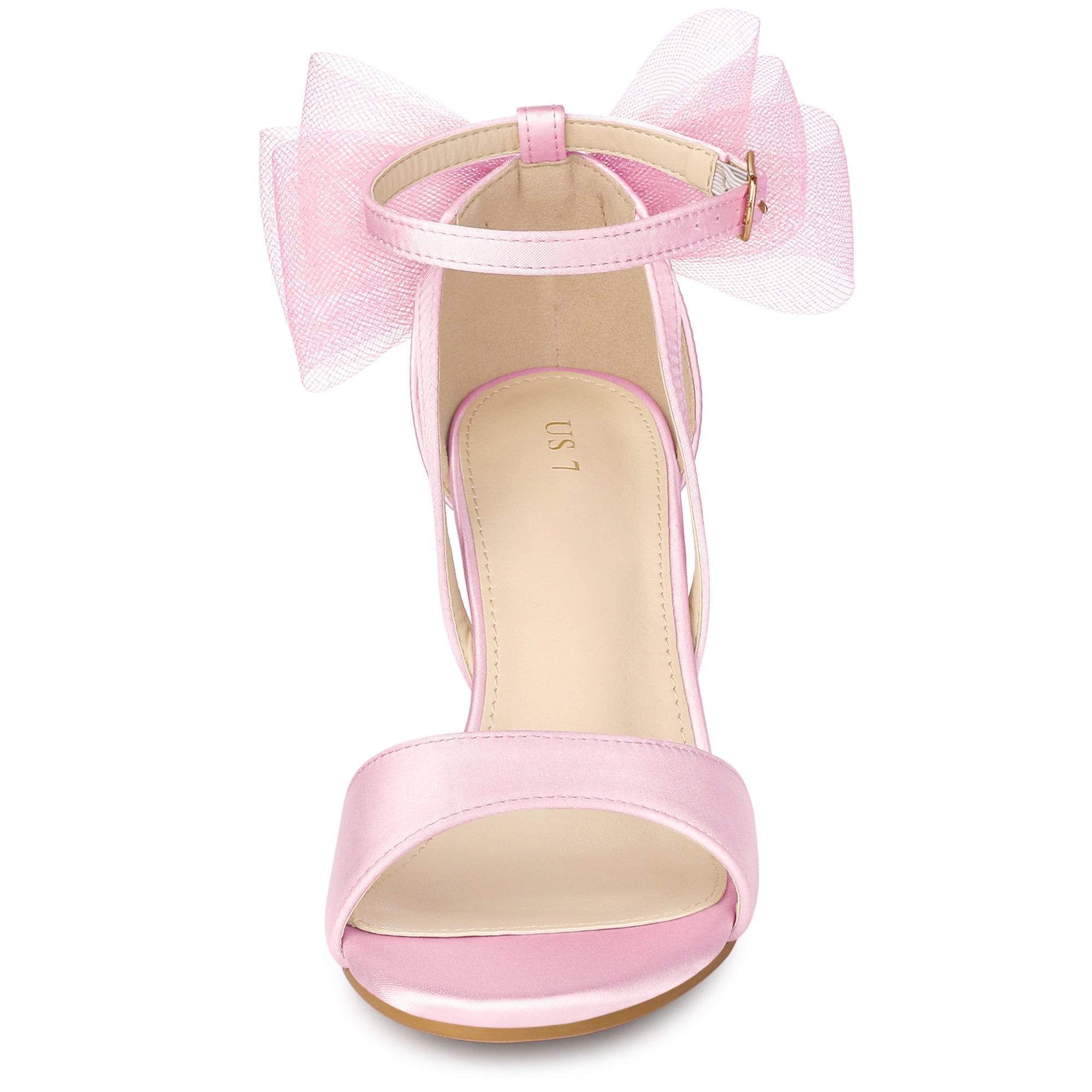 BLOCK HEEL PUMPS | OPEN TOE ANKLE STRAP WITH TULLE BOW
