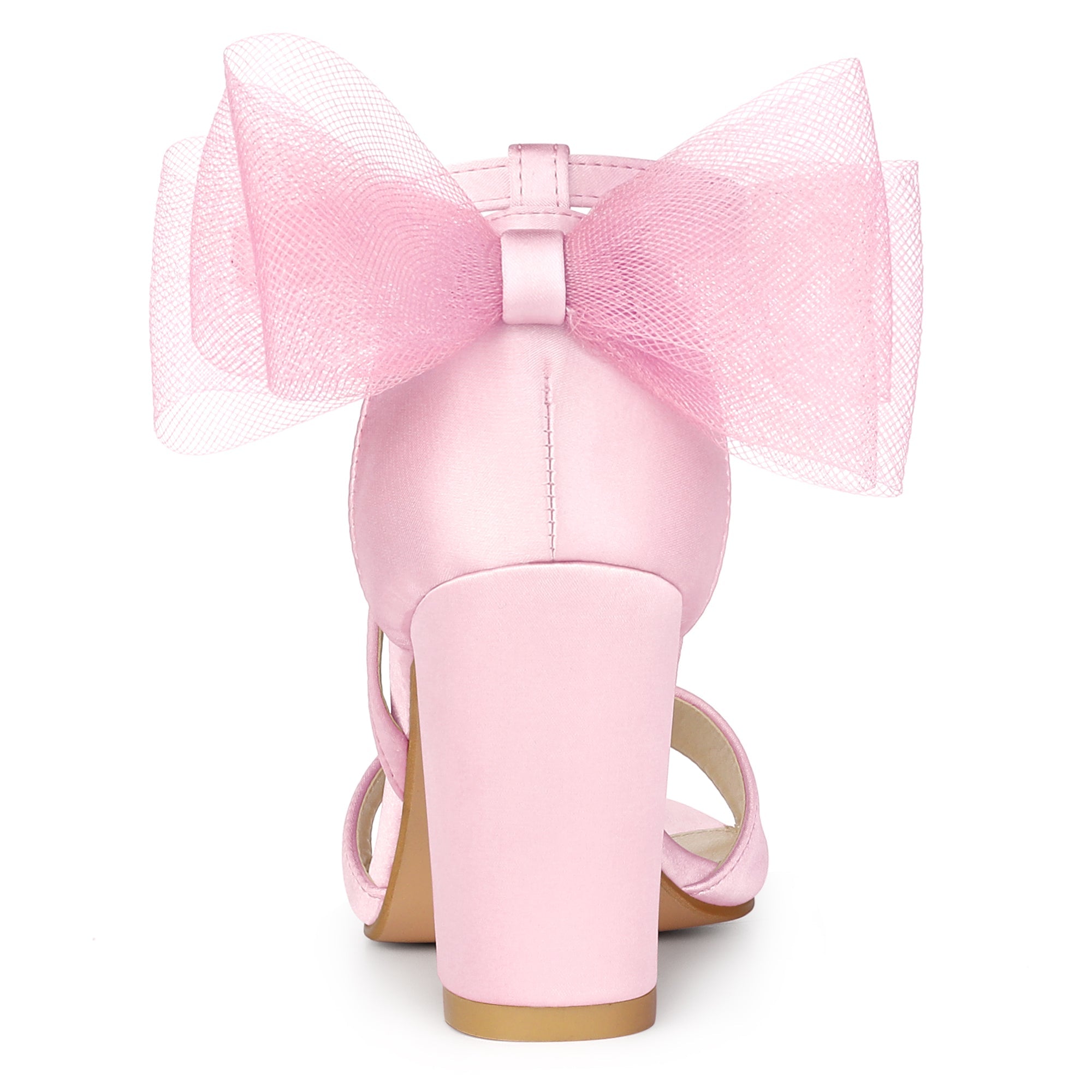 BLOCK HEEL PUMPS | OPEN TOE ANKLE STRAP WITH TULLE BOW