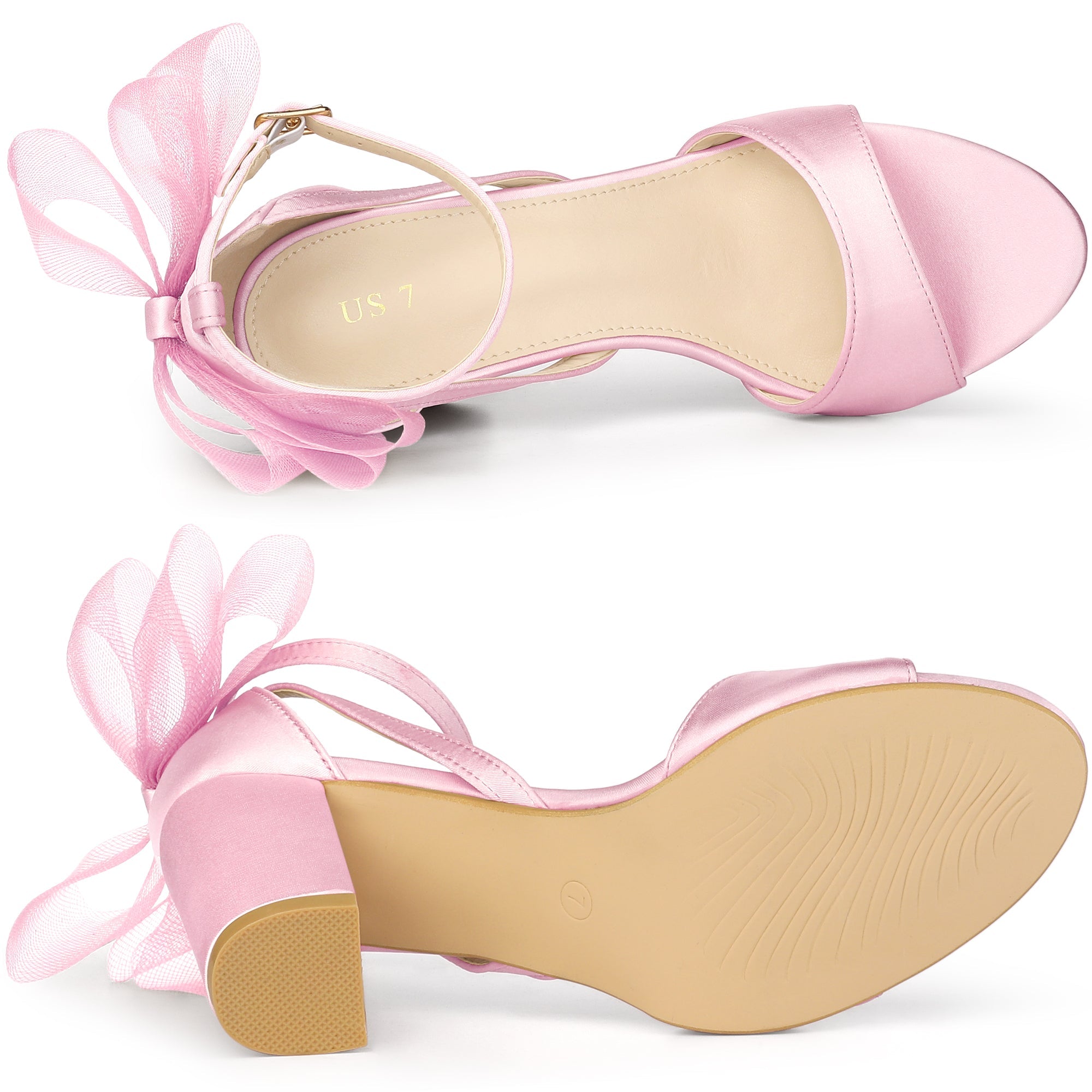 BLOCK HEEL PUMPS | OPEN TOE ANKLE STRAP WITH TULLE BOW