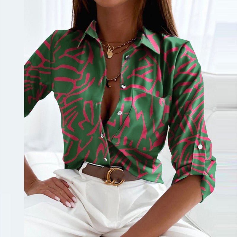 GRAPHIC CHIC | BLUE GEOMETRIC PRINT BUTTON-UP BLOUSE