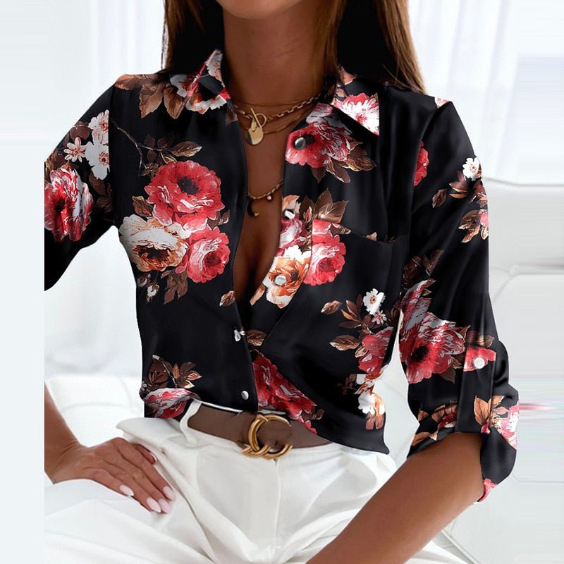 GRAPHIC CHIC | BLUE GEOMETRIC PRINT BUTTON-UP BLOUSE