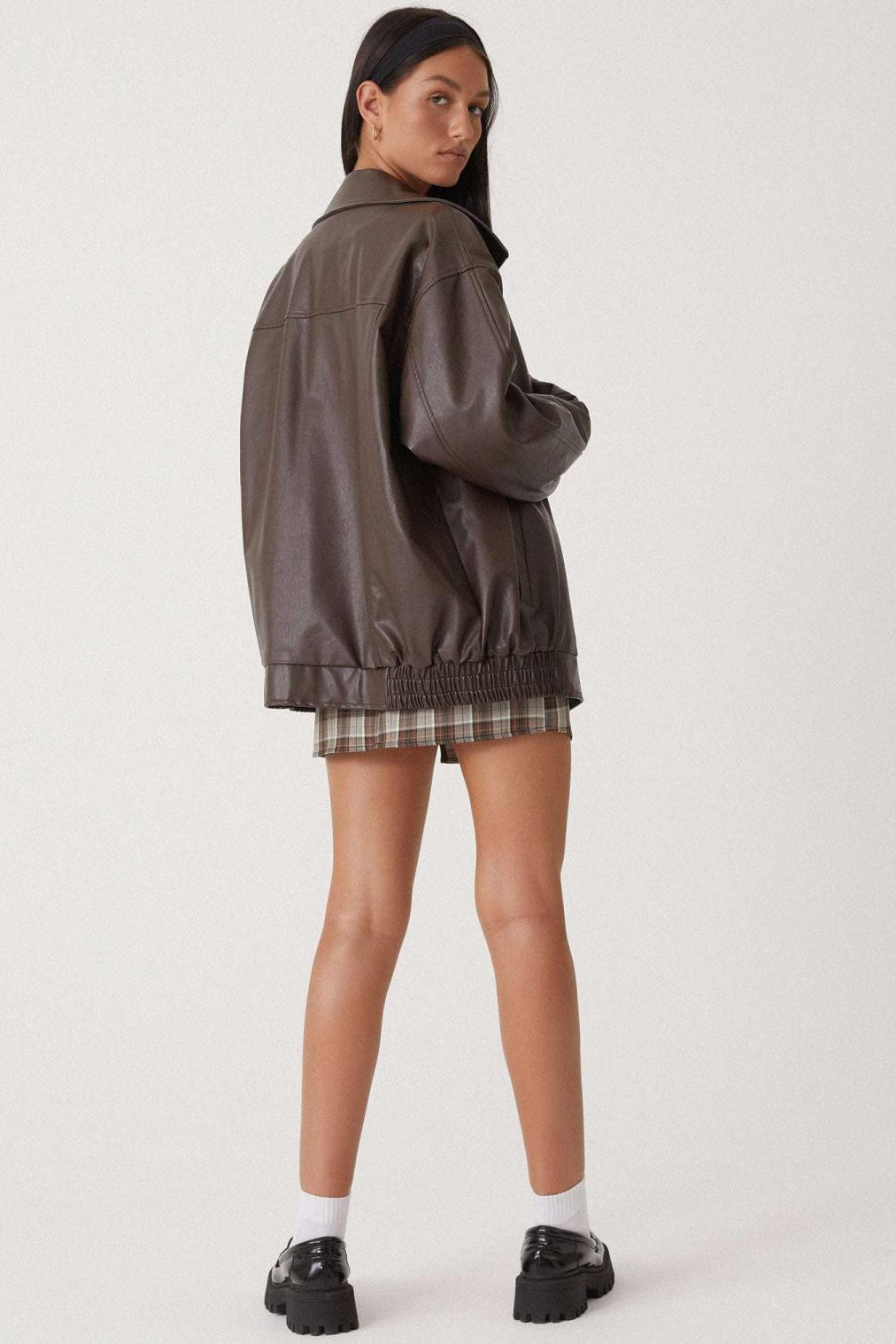 LEATHER JACKET | OVERSIZED PU DESIGN WITH WIDE COLLAR