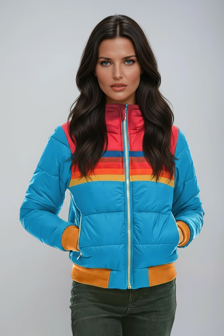 PUFFER JACKET | SHORT BOMBER STYLE WITH STRIPED DETAIL