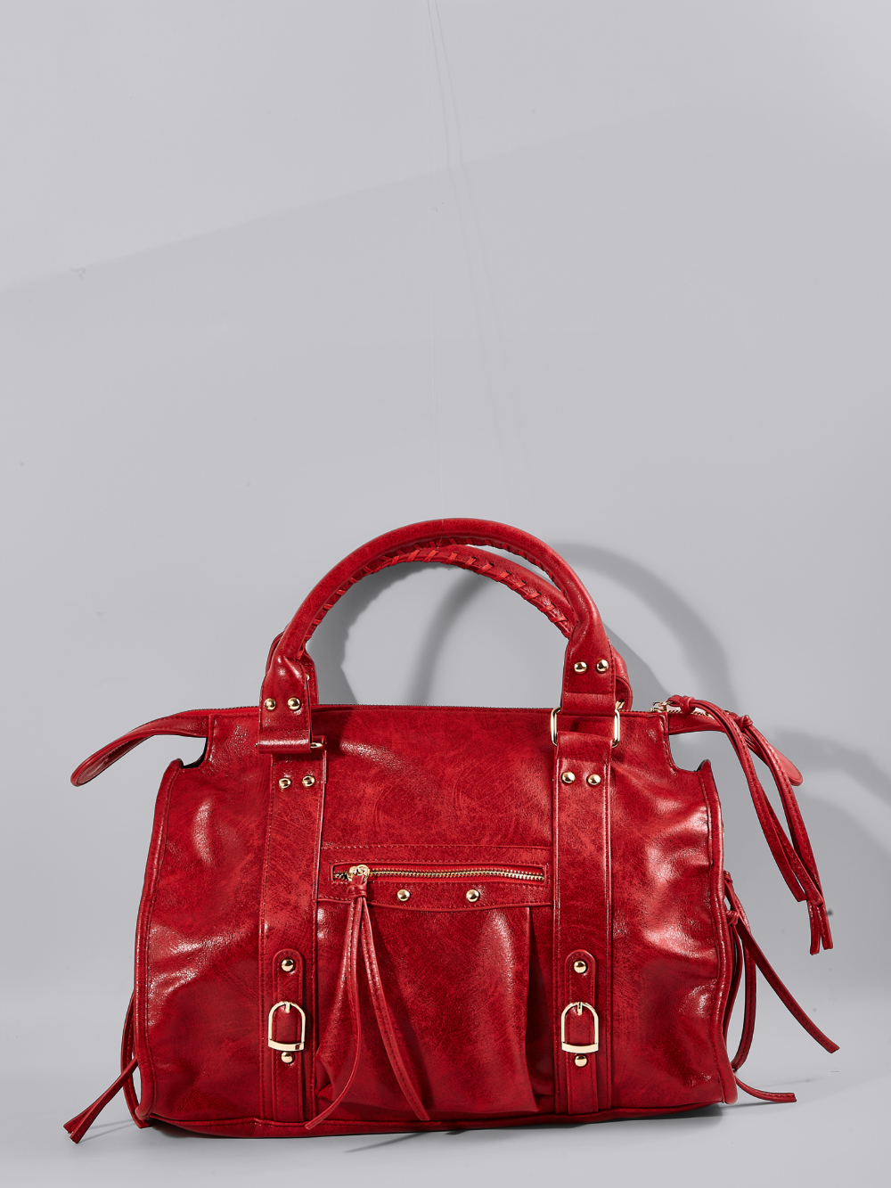 HANDBAG | STRUCTURED BOWLER BAG WITH ZIP POCKETS AND METAL DETAILS