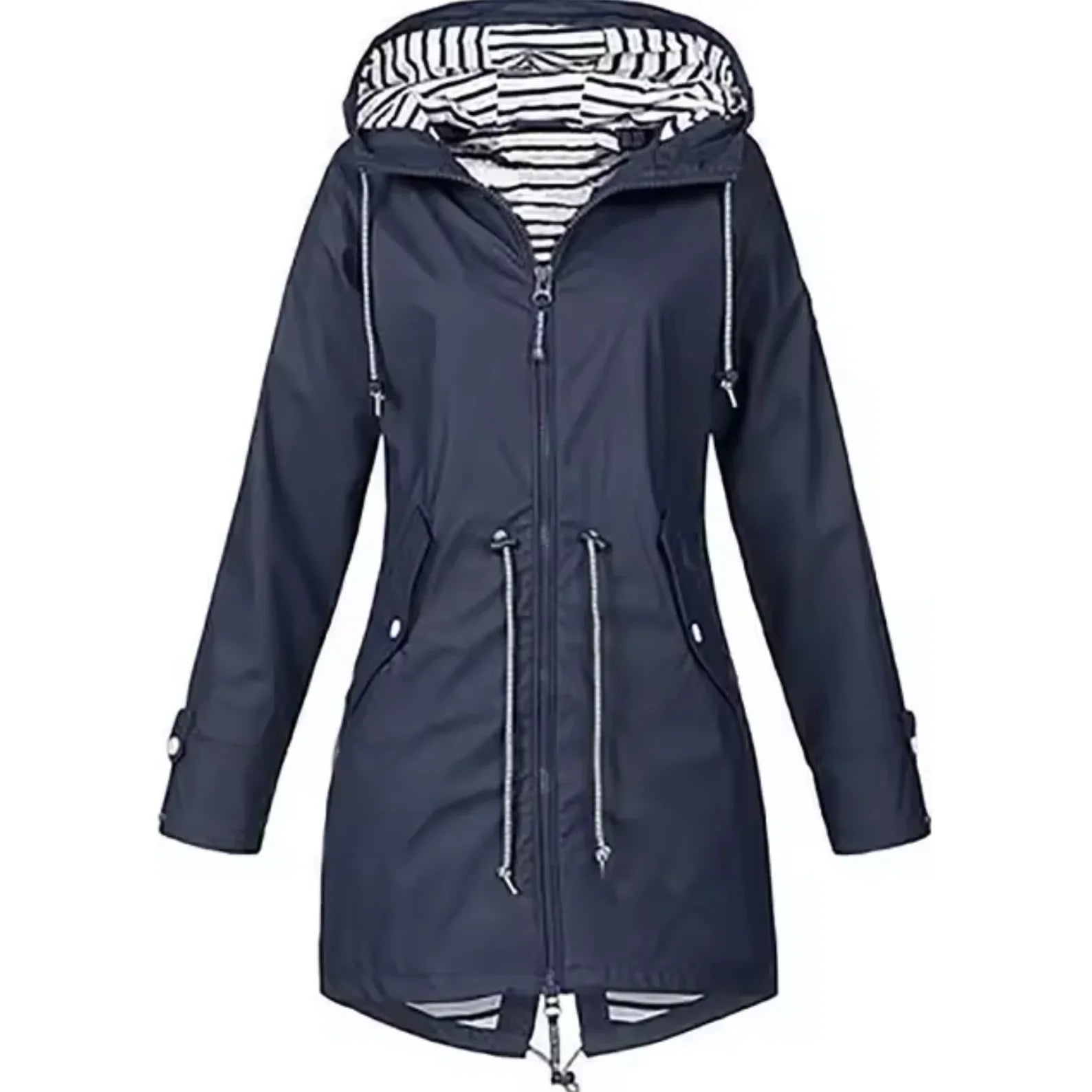RAIN JACKET | PARKA COAT WITH HOOD AND DRAWSTRING WAIST