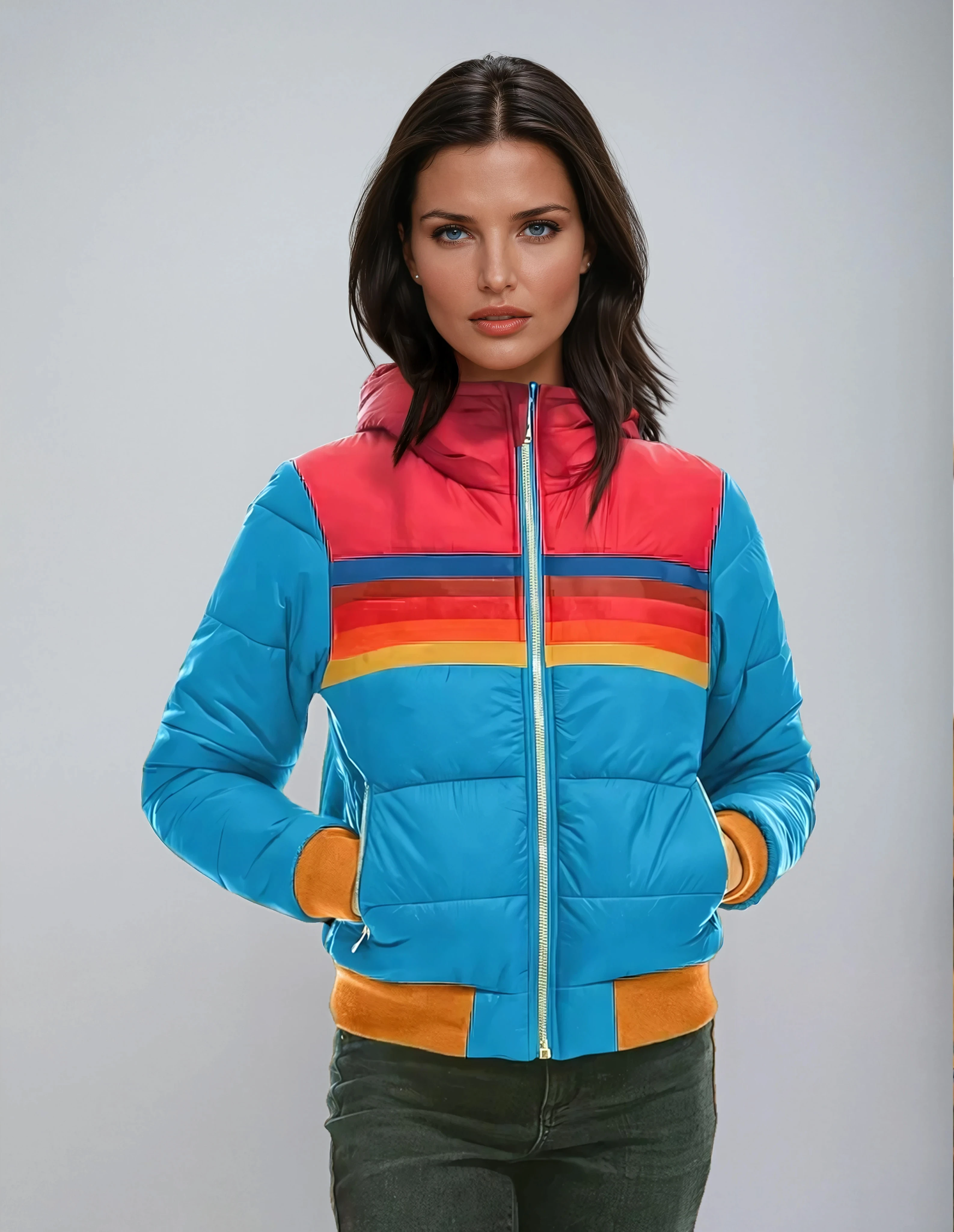 PUFFER JACKET | SHORT BOMBER STYLE WITH STRIPED DETAIL