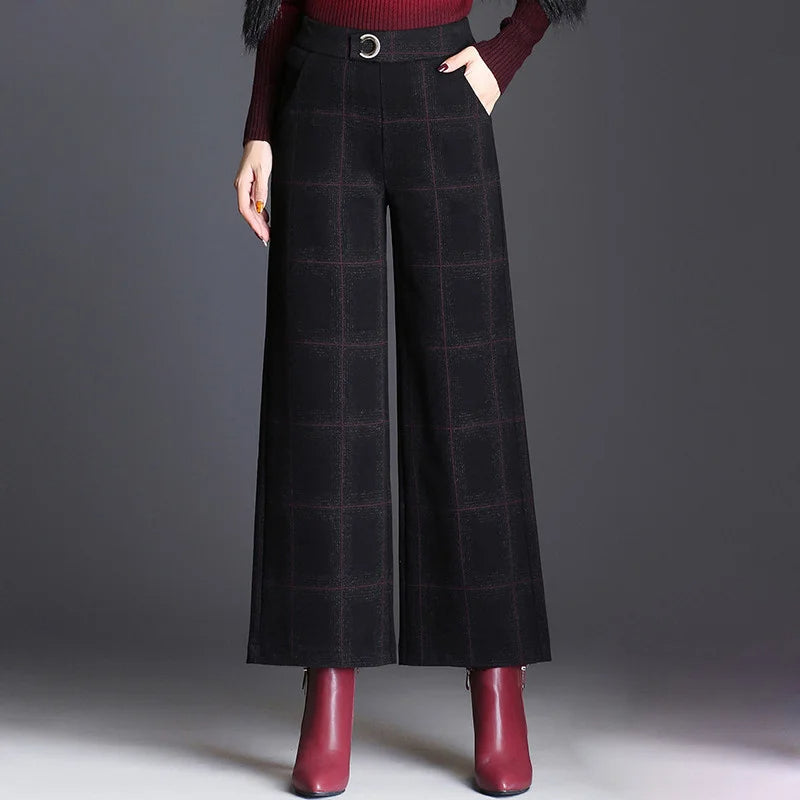 URBAN ELEGANCE | BELTED WIDE LEG CROPPED TROUSERS WITH CHECK PATTERN