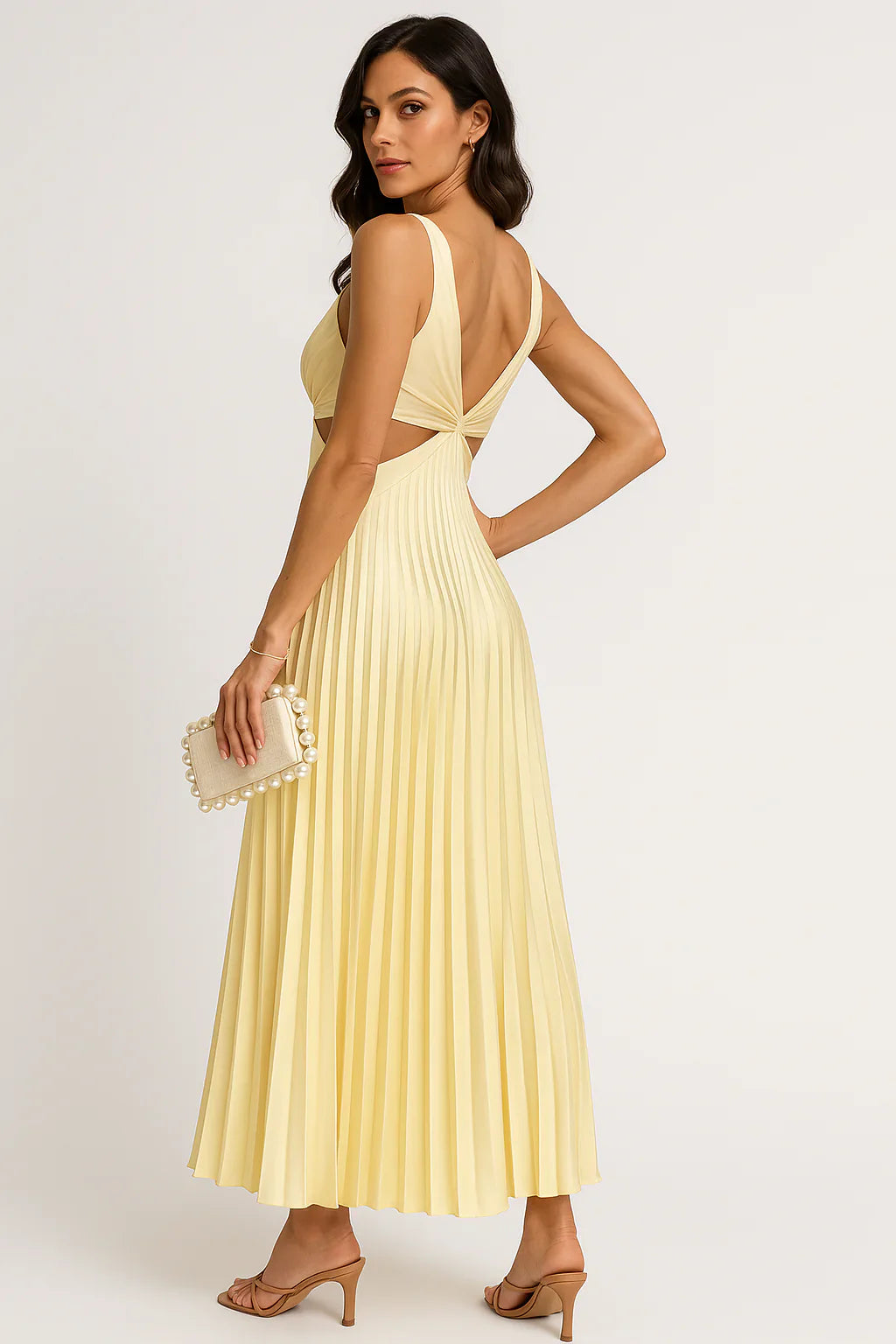 CHRISTMAS MIDI DRESS | PLEATED WITH CUT-OUT WAIST & V-NECKLINE