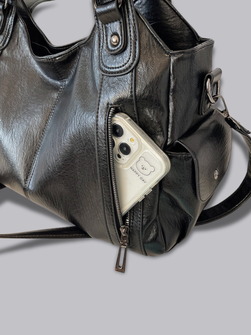 EVERYDAY ELEGANCE | BLACK LEATHER TOTE BAG