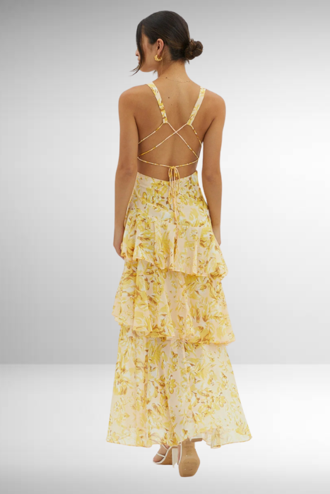 TIERED MAXI DRESS | BACKLESS DESIGN WITH LAYERED SKIRT