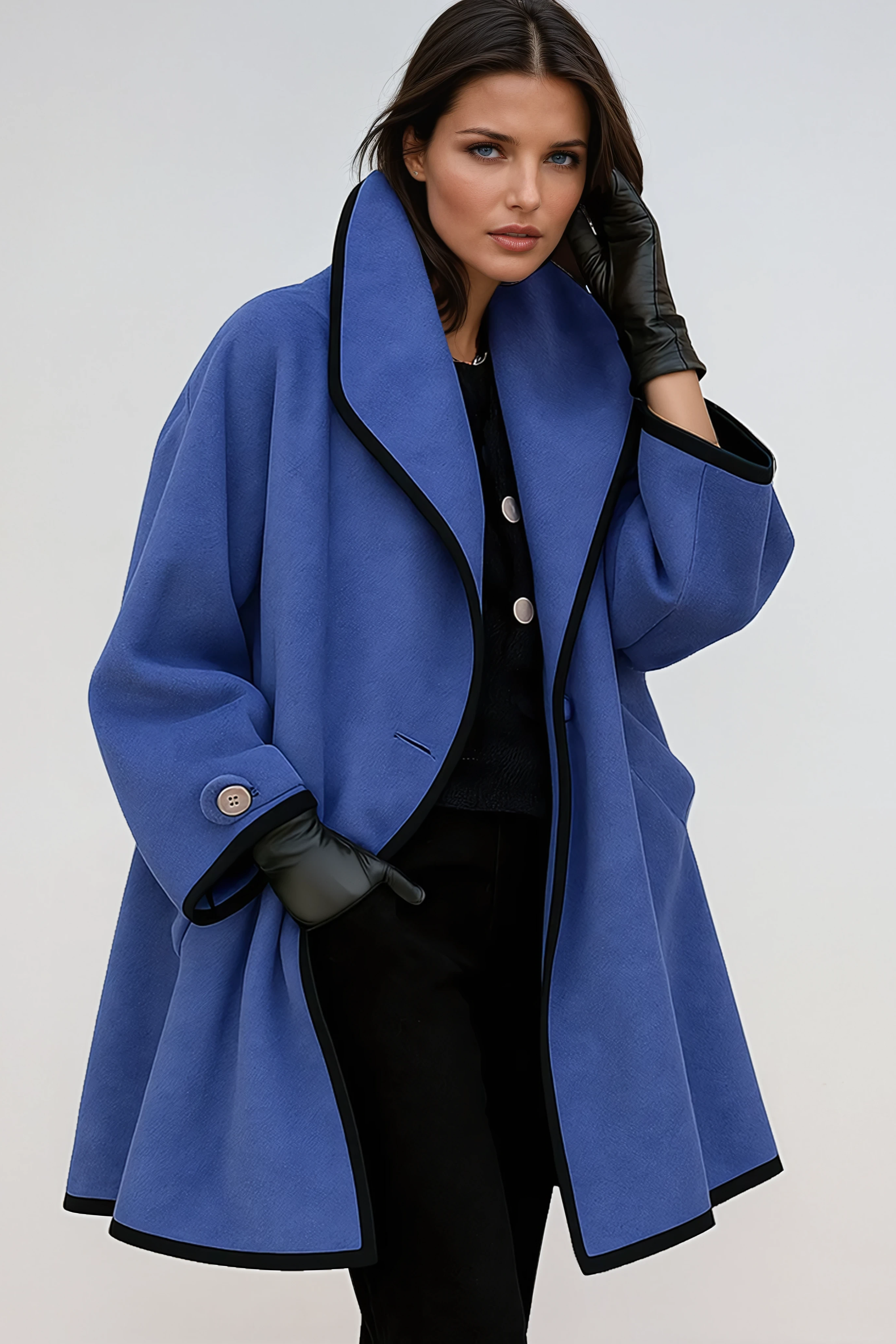 WOOL COAT | OVERSIZED SWING JACKET WITH WIDE COLLAR