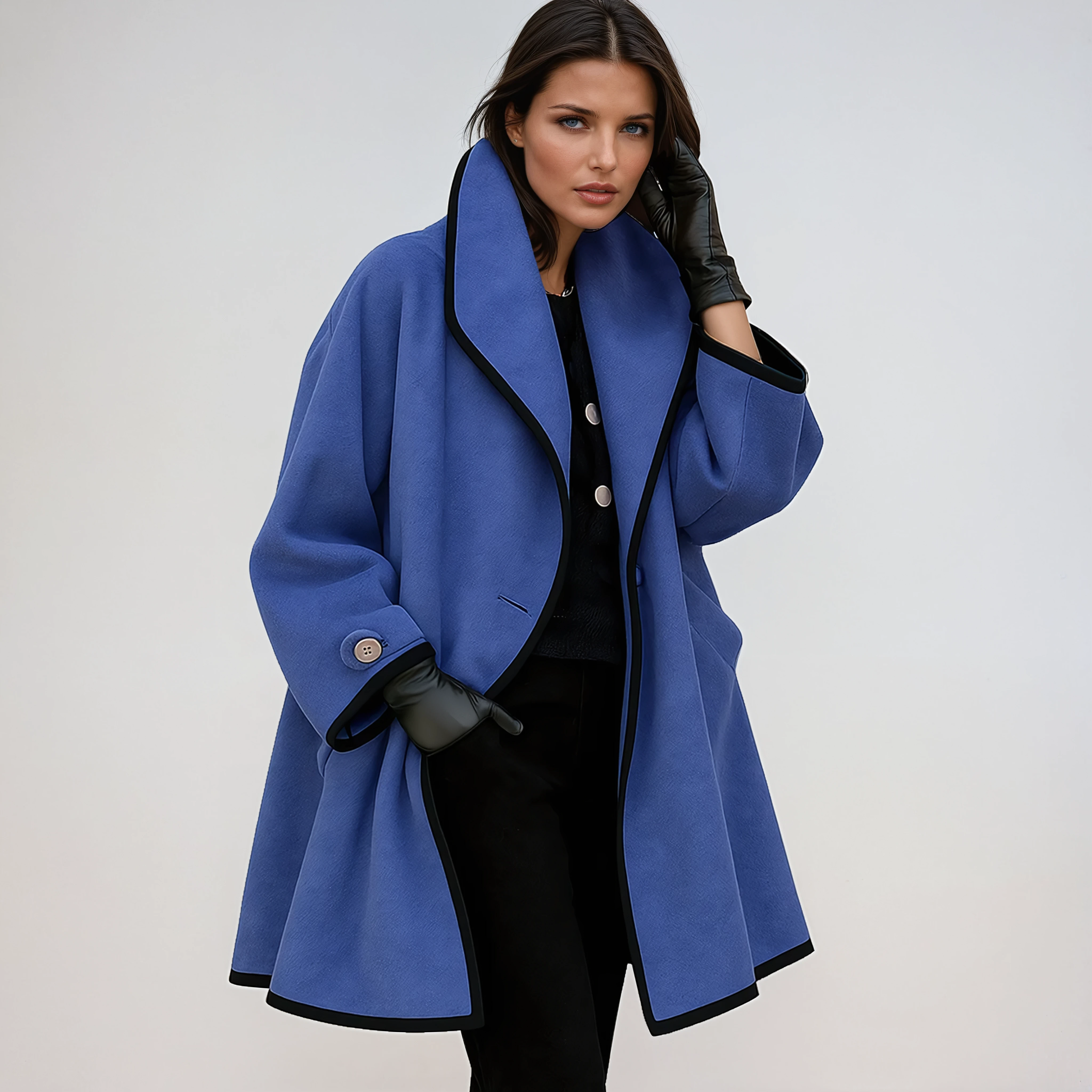 WOOL COAT | OVERSIZED SWING JACKET WITH WIDE COLLAR