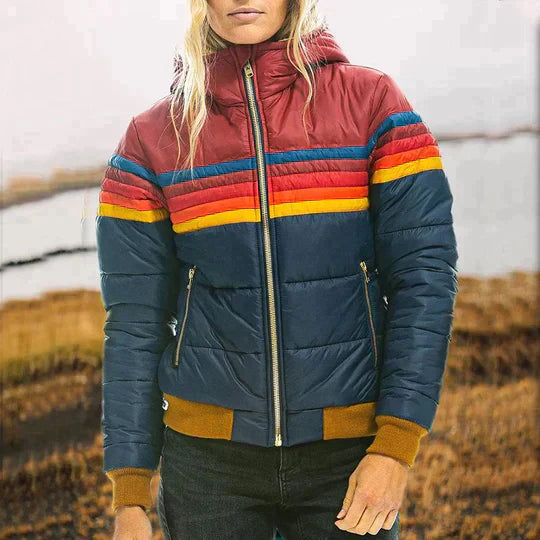 PUFFER JACKET | SHORT BOMBER STYLE WITH STRIPED DETAIL