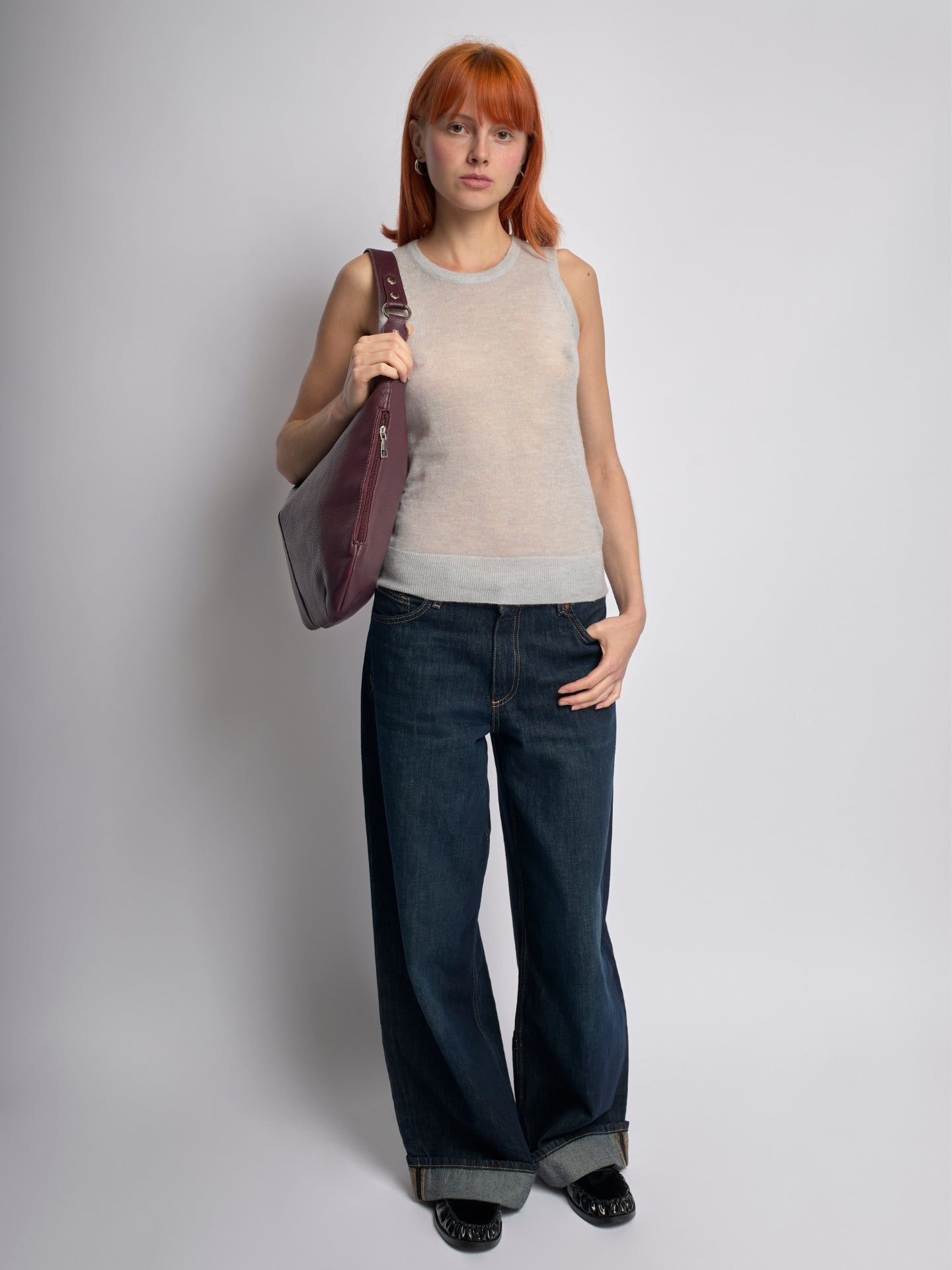 HANDBAG | SOFT LEATHER HOBO BAG WITH METAL RING DETAILS