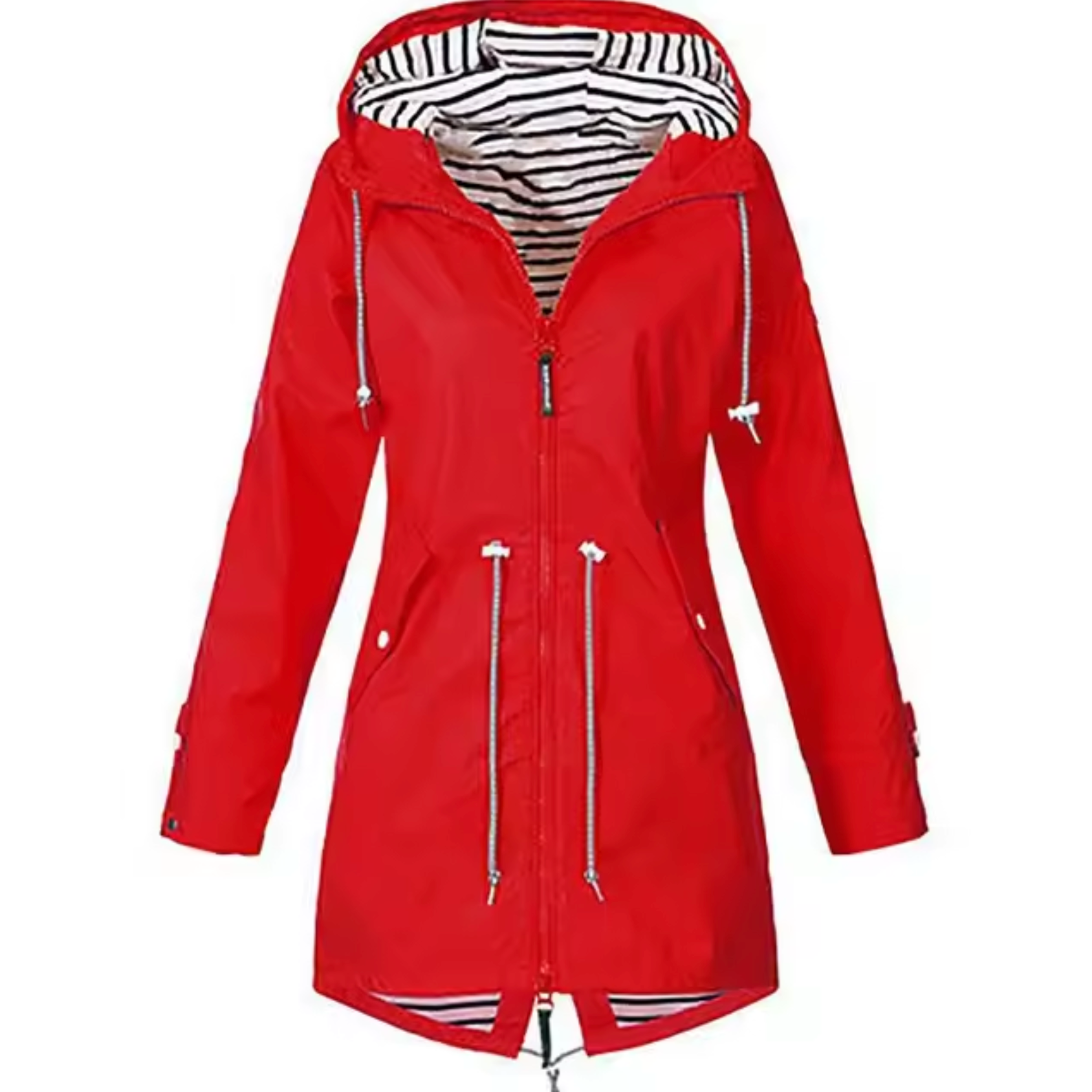 RAIN JACKET | PARKA COAT WITH HOOD AND DRAWSTRING WAIST
