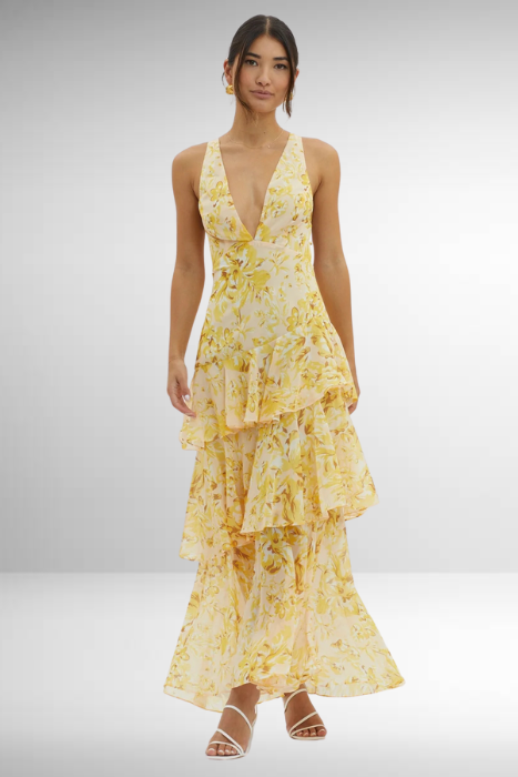 TIERED MAXI DRESS | BACKLESS DESIGN WITH LAYERED SKIRT