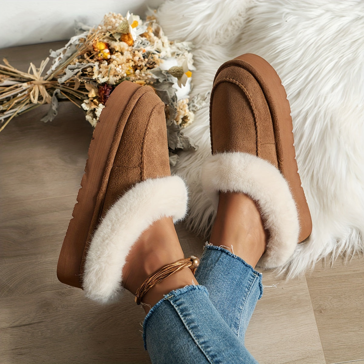 WOMEN’S FAUX FUR SLIPPERS | WARM COZY WINTER DESIGN