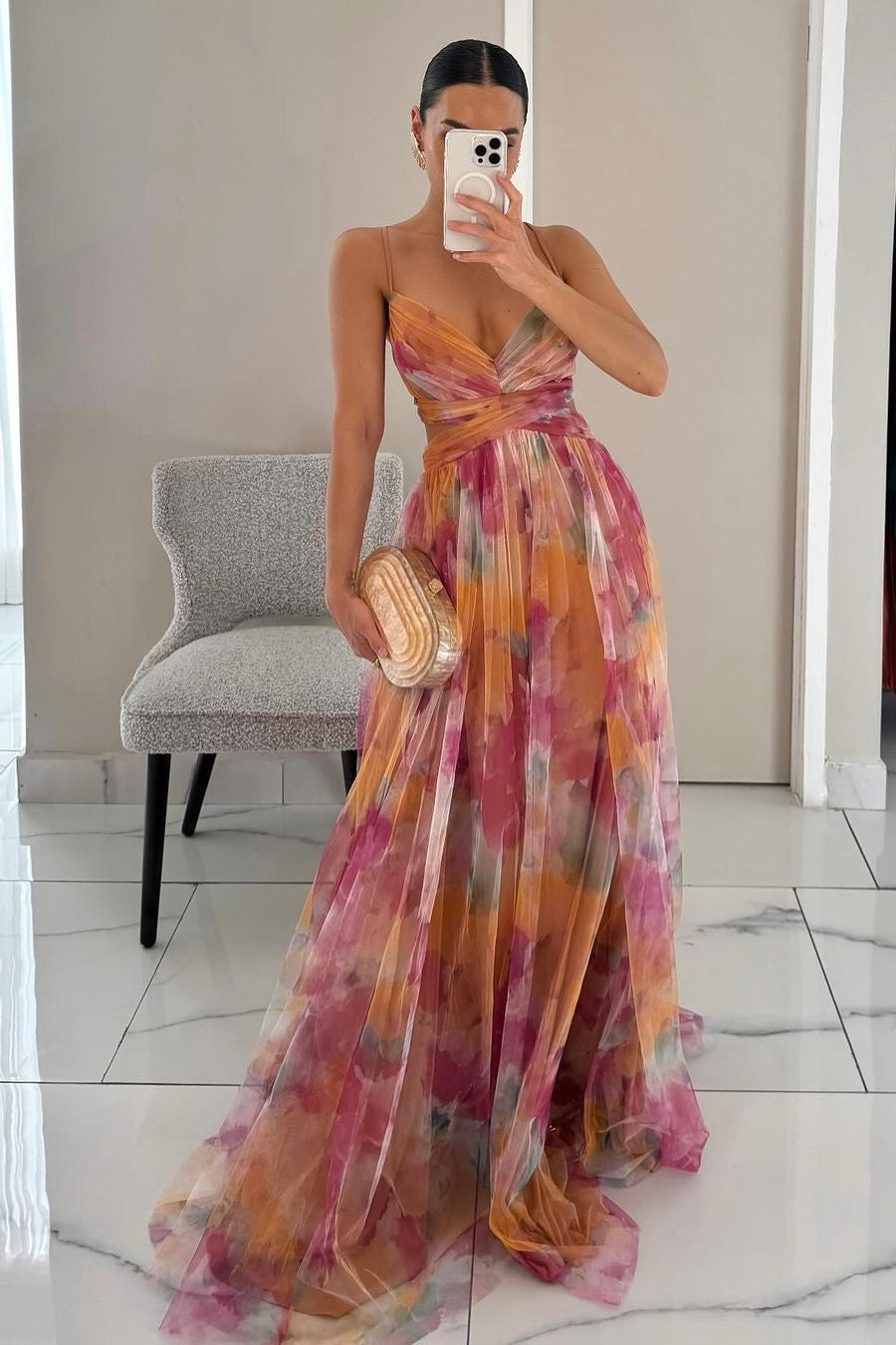 WEDDING GUEST DRESS | FLORAL MAXI WITH PLEATED SKIRT