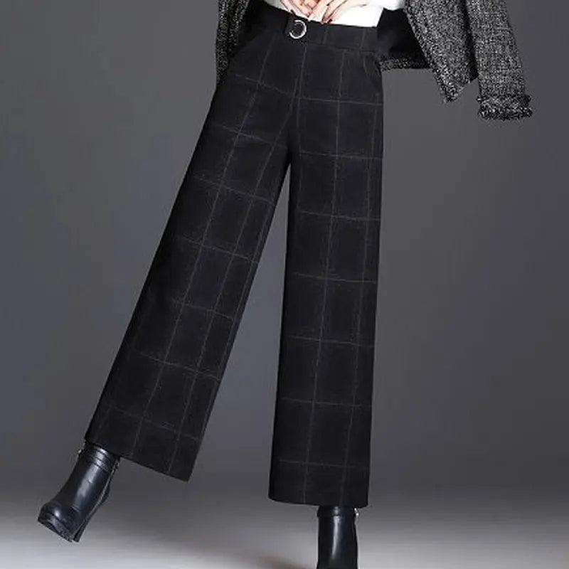 URBAN ELEGANCE | BELTED WIDE LEG CROPPED TROUSERS WITH CHECK PATTERN