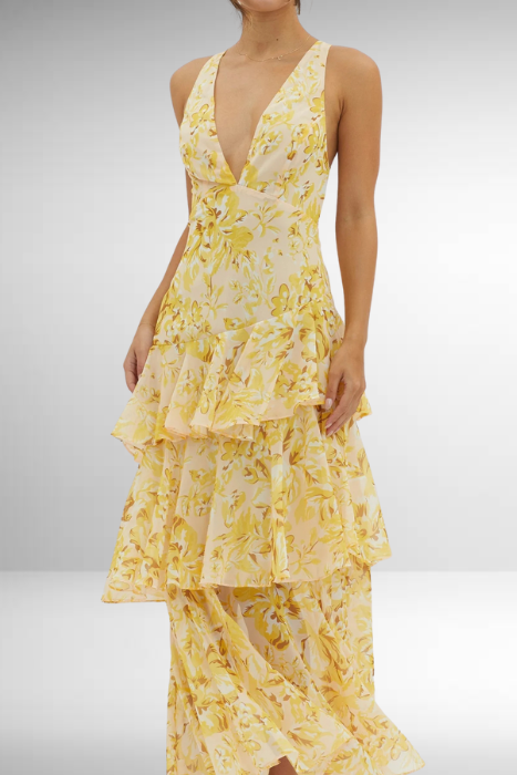 TIERED MAXI DRESS | BACKLESS DESIGN WITH LAYERED SKIRT