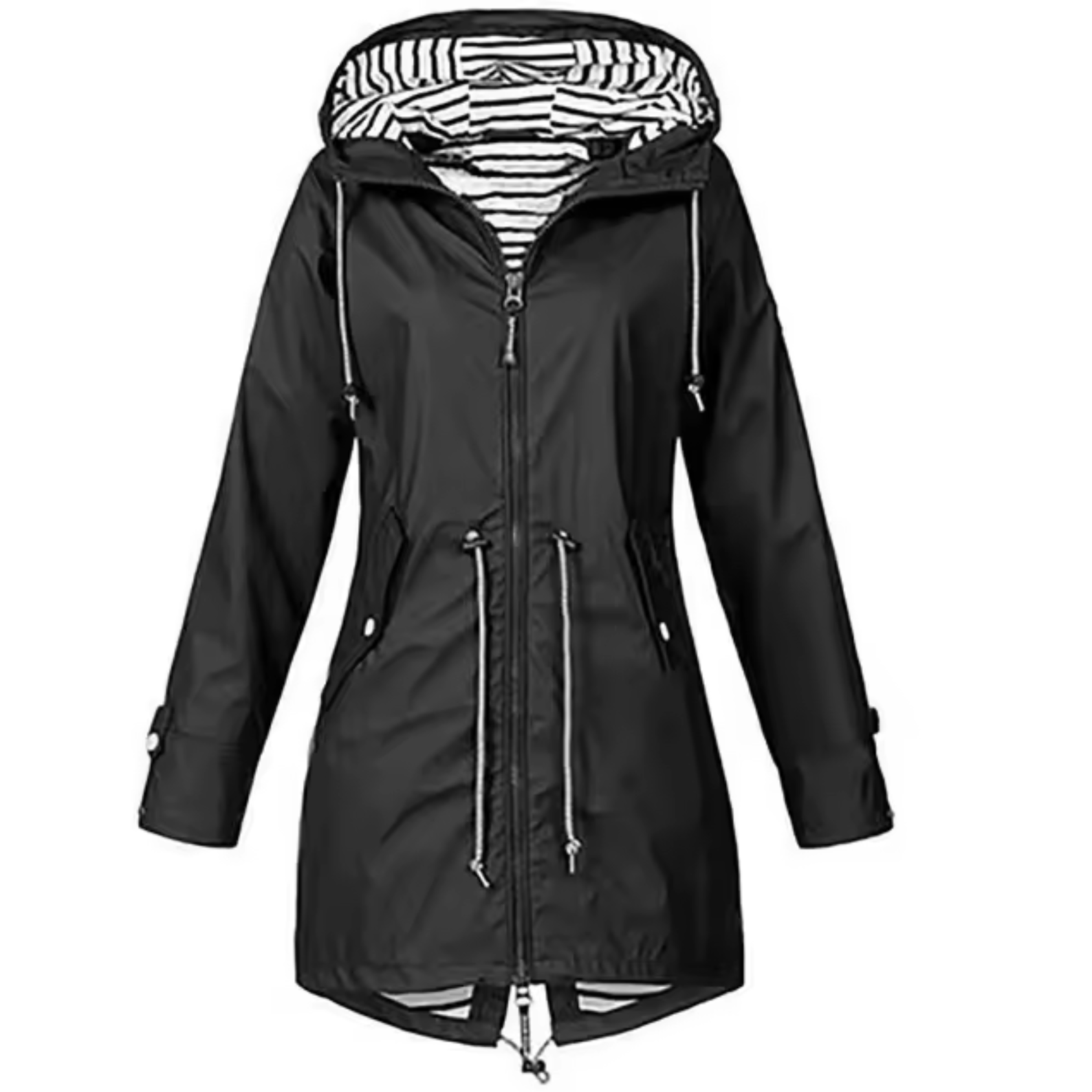RAIN JACKET | PARKA COAT WITH HOOD AND DRAWSTRING WAIST
