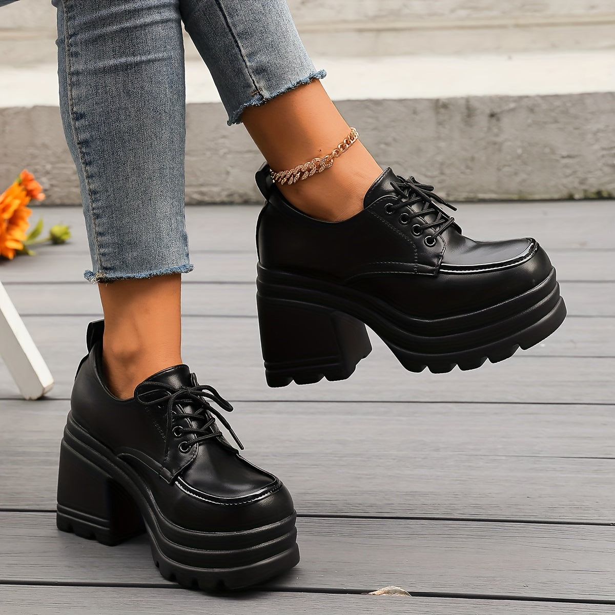 PLATFORM SHOES | RETRO CHUNKY LACE-UP BLOCK HEEL BOOTS