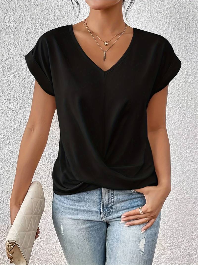 URBAN ELEGANCE | BLACK SATIN V-NECK BLOUSE