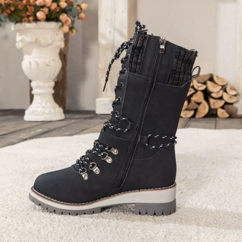 WINTER BOOTS | LACE-UP SNOW BOOTS WITH KNIT CUFF AND BUCKLE DETAIL