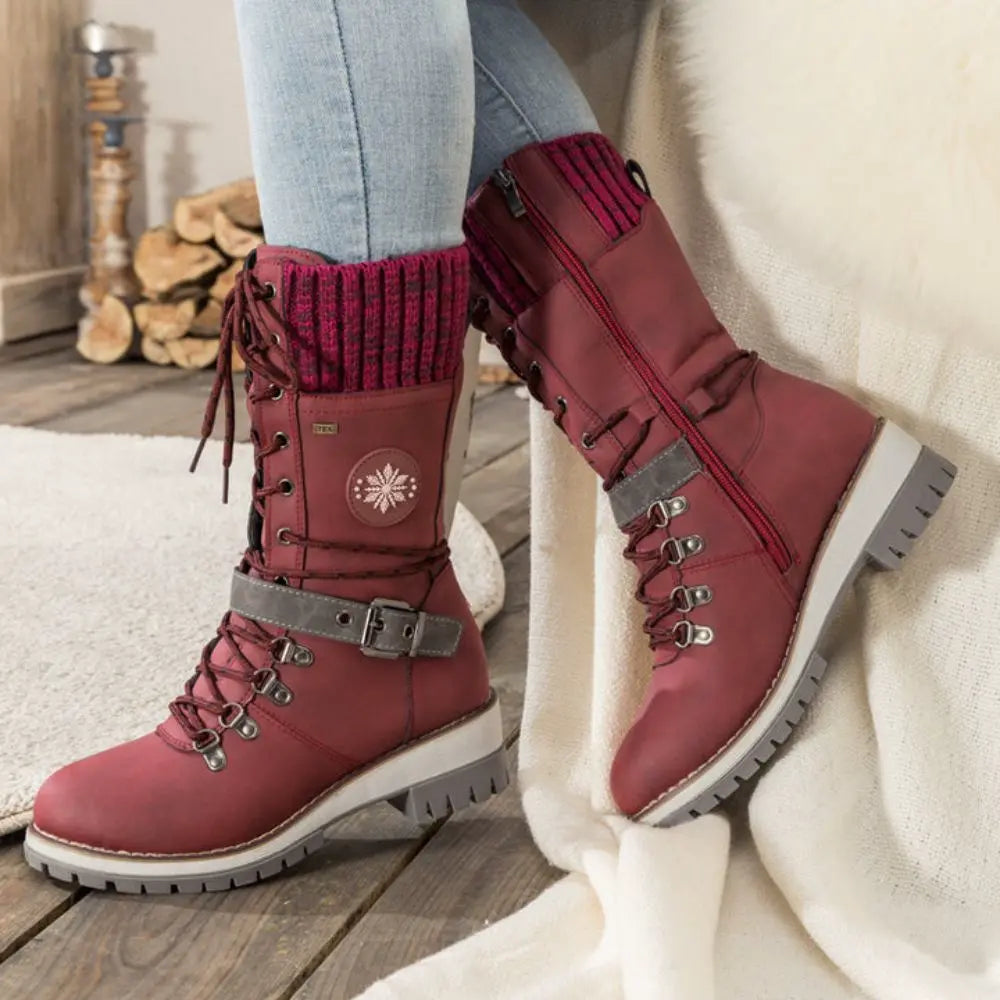 WINTER BOOTS | LACE-UP SNOW BOOTS WITH KNIT CUFF AND BUCKLE DETAIL